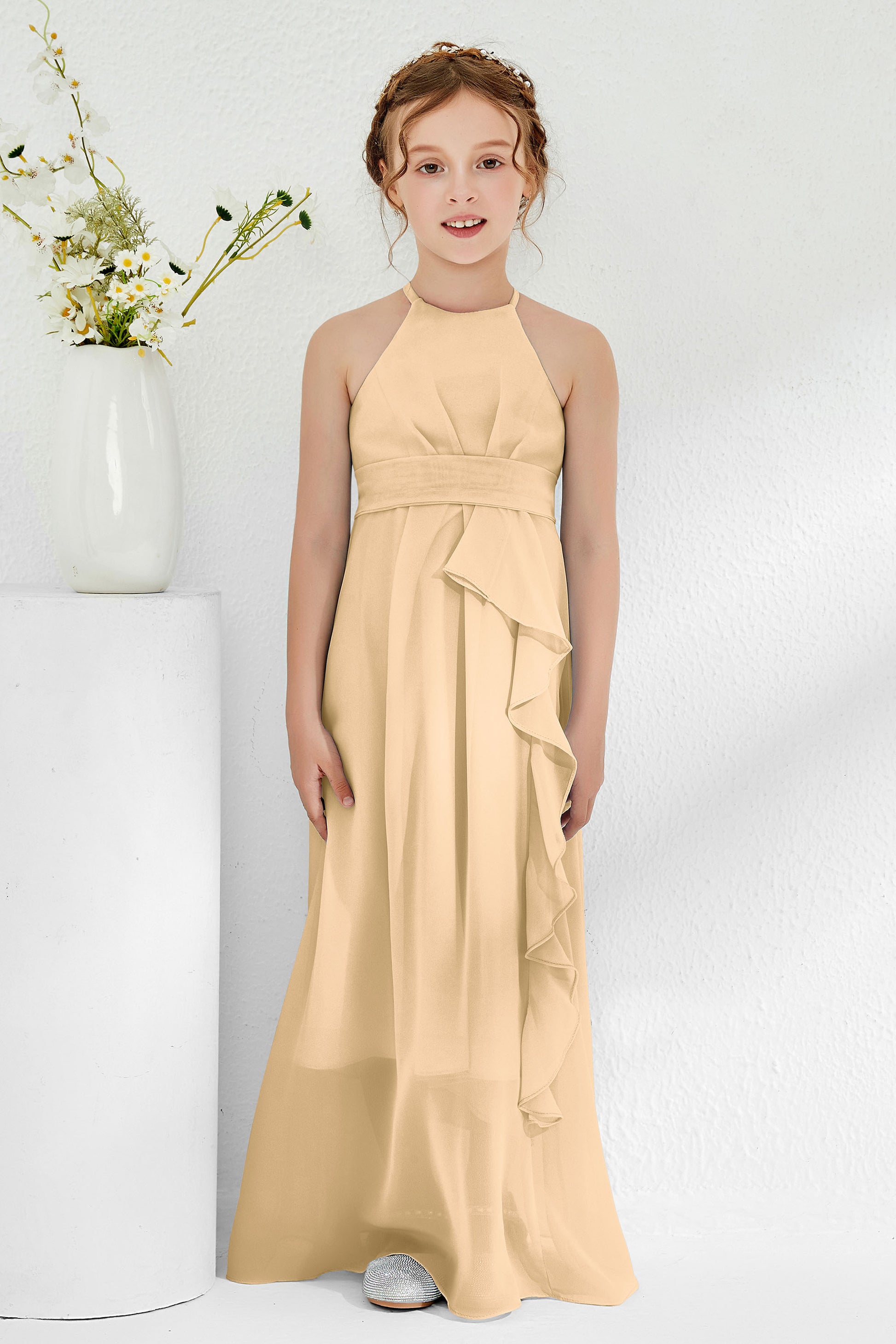 Halter Neck Ruffles Floor-Length Junior Bridesmaid Dress – DUNTERY