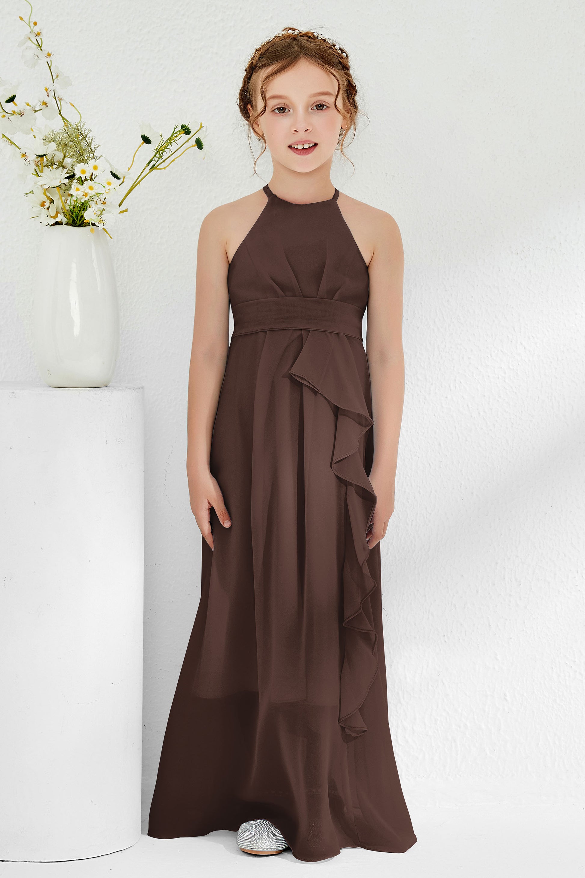 Halter Neck Ruffles Floor-Length Junior Bridesmaid Dress – DUNTERY