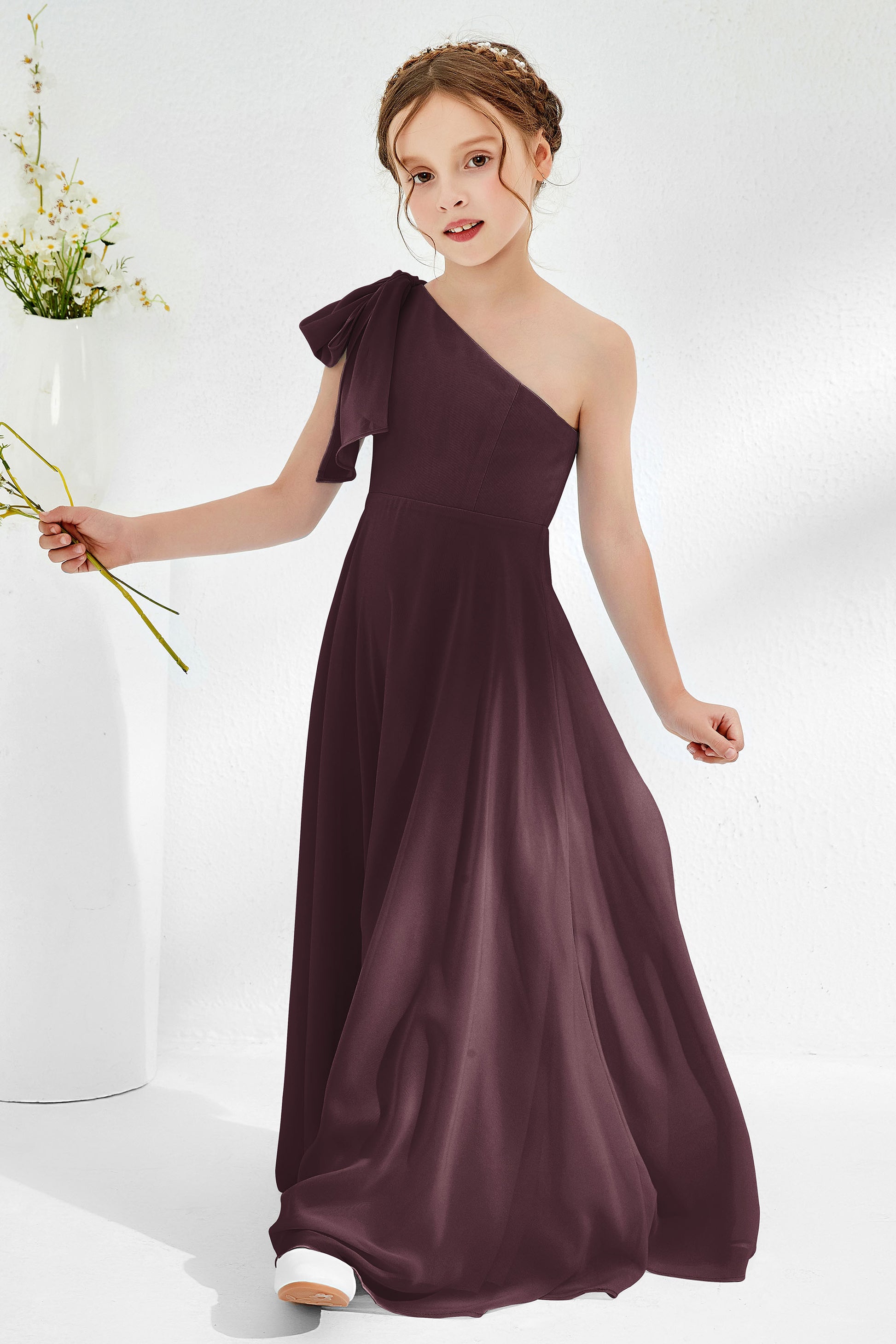A-Line Bowknot One Shoulder Junior Bridesmaid Dress DUNTERY A-Line Bowknot One Shoulder Junior Bridesmaid Dress DUNTERY