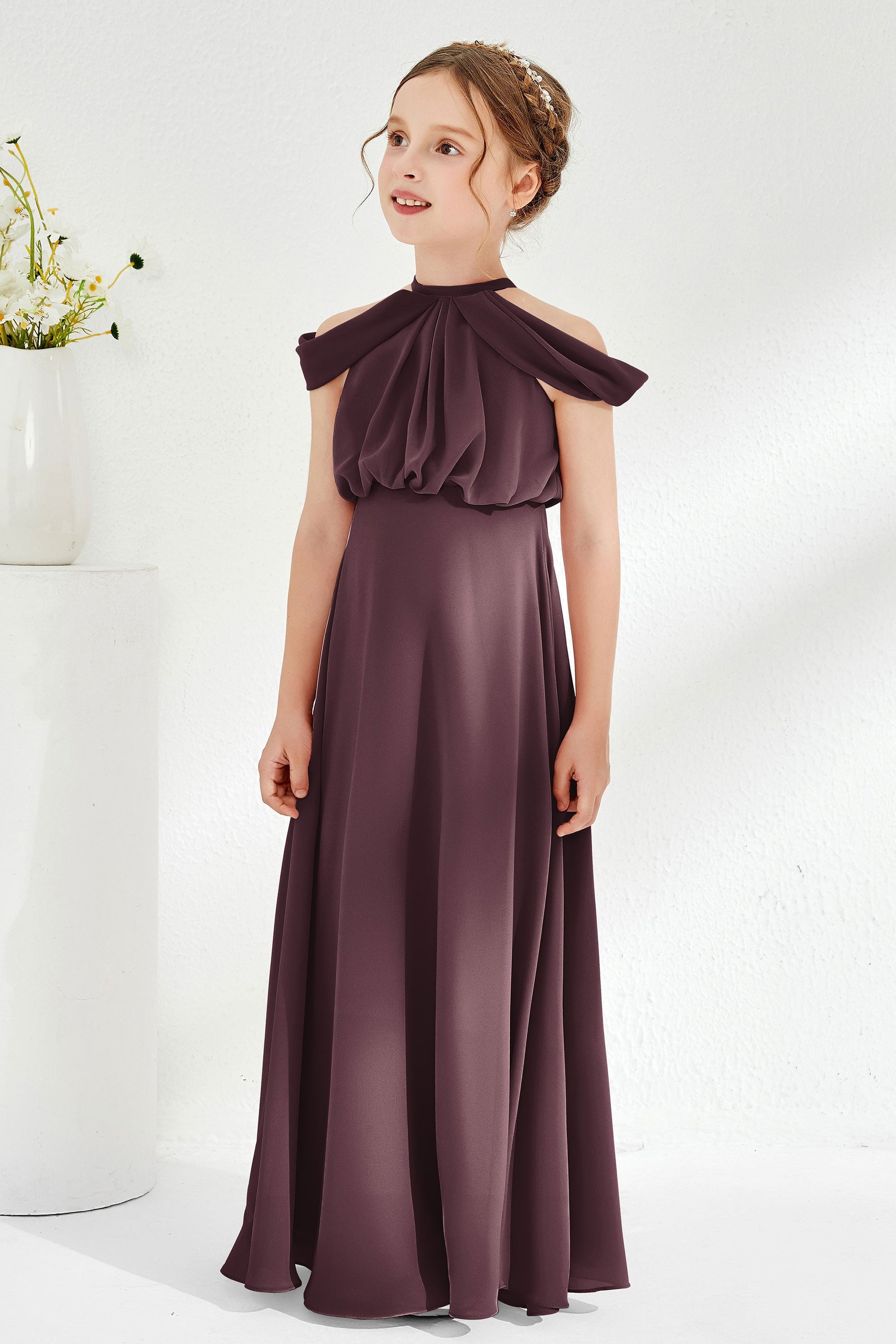 off the shoulder junior bridesmaid dresses Moocorvic Off-Shoulder Junior Bridesmaid Dresses Long Flower Girl Dress for Teen Girls Party Pageant Gowns Halter 14-15Years,Navy, Girl's, Blue