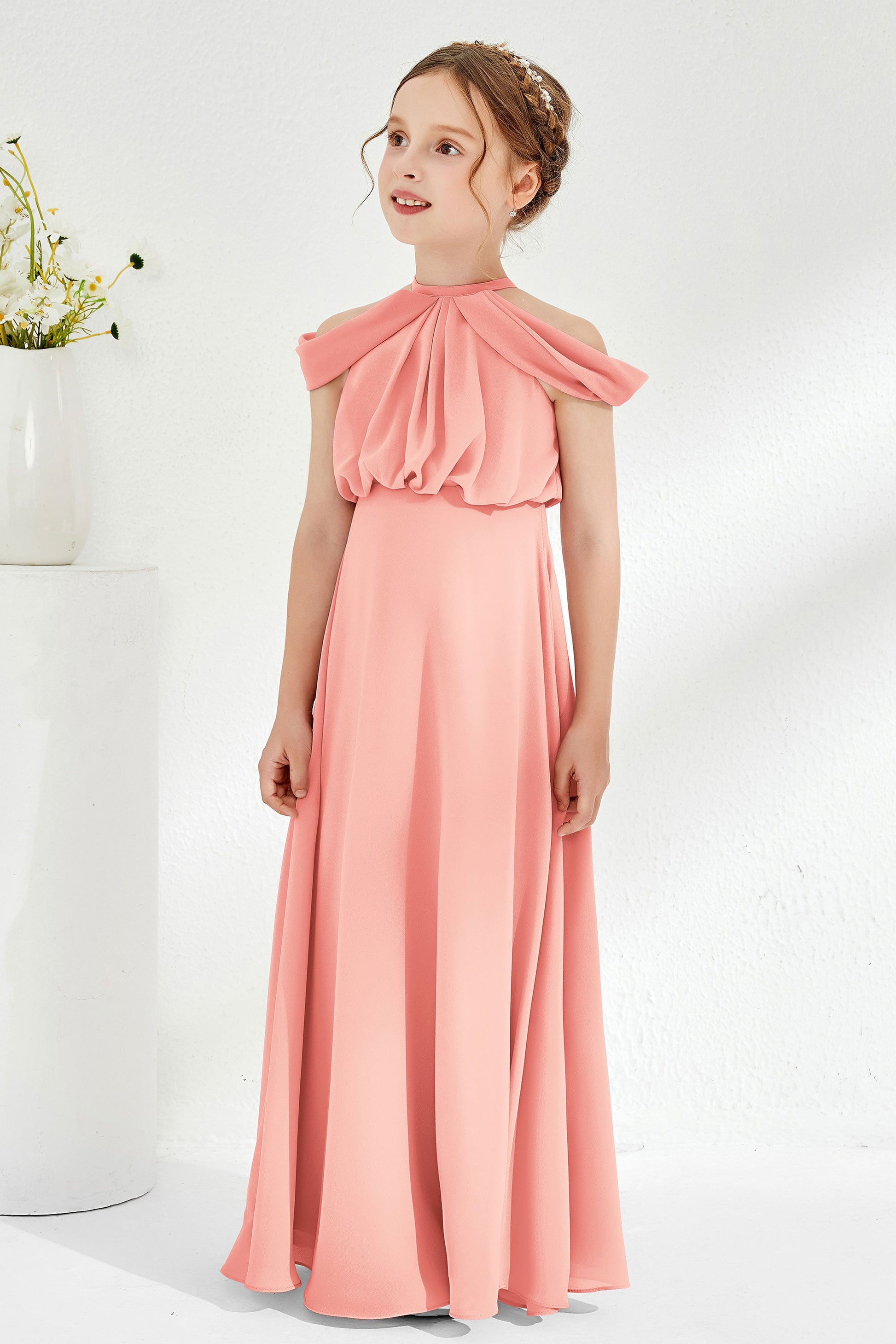 Off-the-Shoulder Cap Sleeves Chiffon Junior Bridesmaid Dress DUNTERY Off-the-Shoulder Cap Sleeves Chiffon Junior Bridesmaid Dress DUNTERY