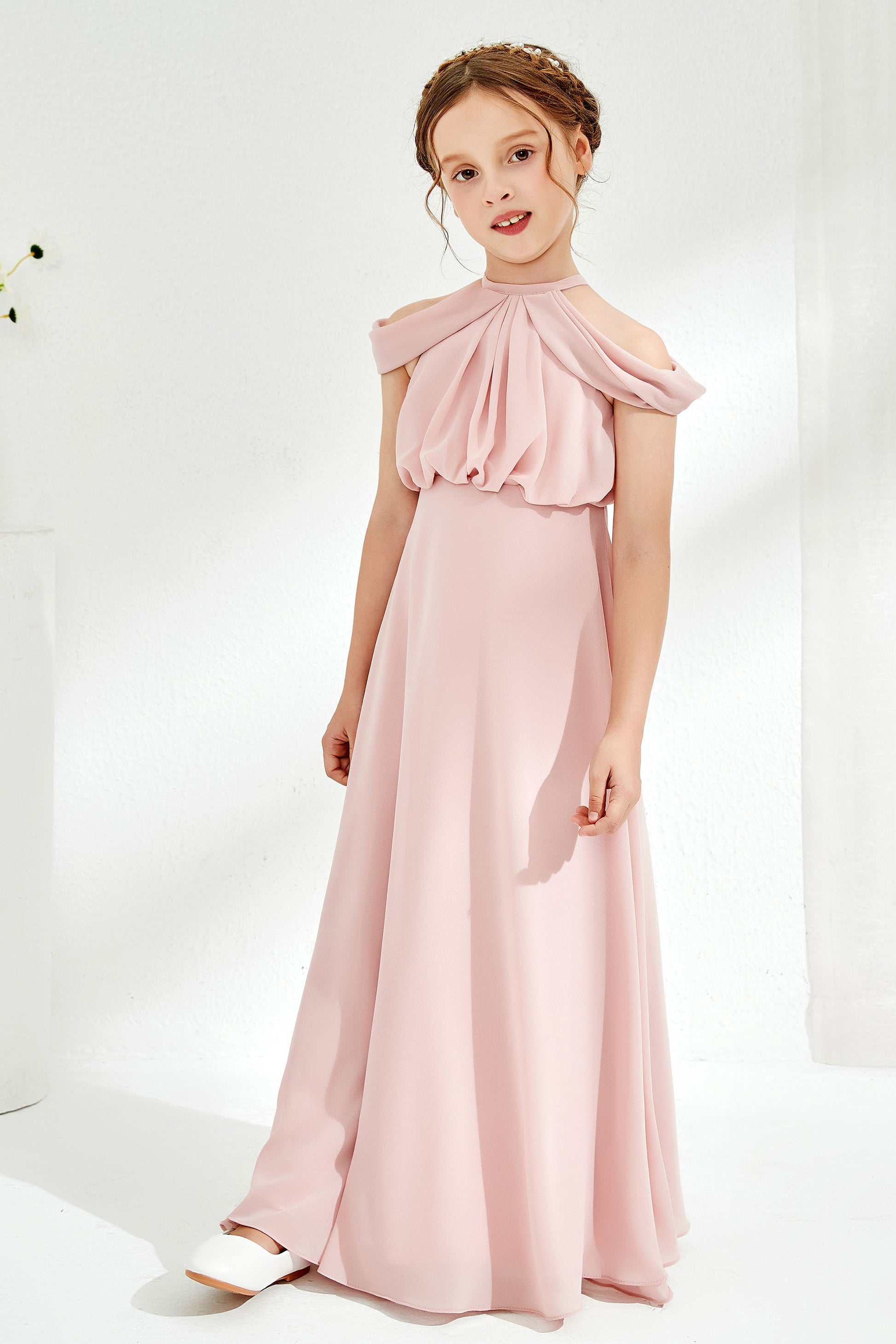 Off-the-Shoulder Cap Sleeves Chiffon Junior Bridesmaid Dress DUNTERY Off-the-Shoulder Cap Sleeves Chiffon Junior Bridesmaid Dress DUNTERY