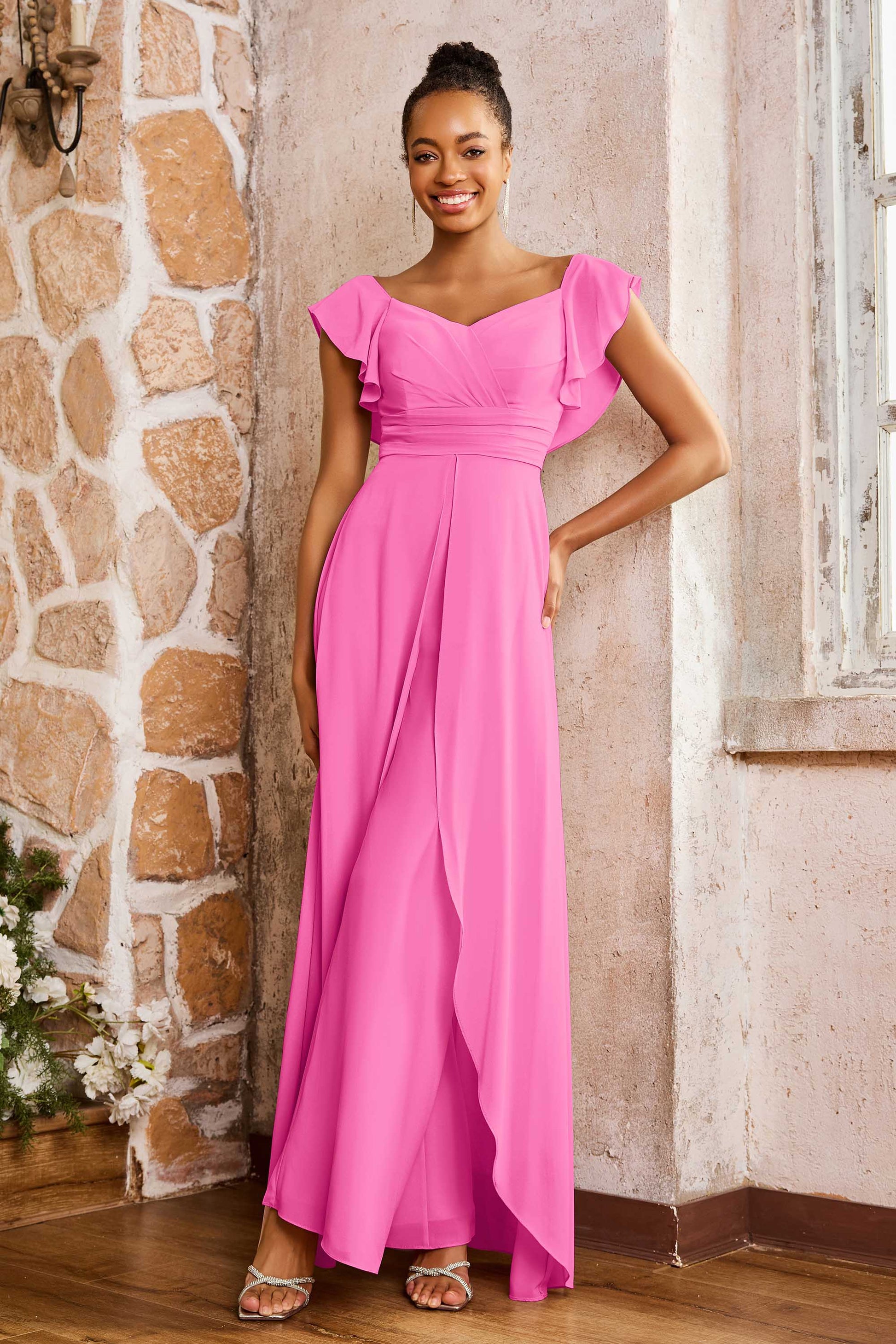 V-neck Flutter Sleeves Chiffon A-Line Jumpsuit With Skirt DUNTERY V-neck Flutter Sleeves Chiffon A-Line Jumpsuit With Skirt DUNTERY