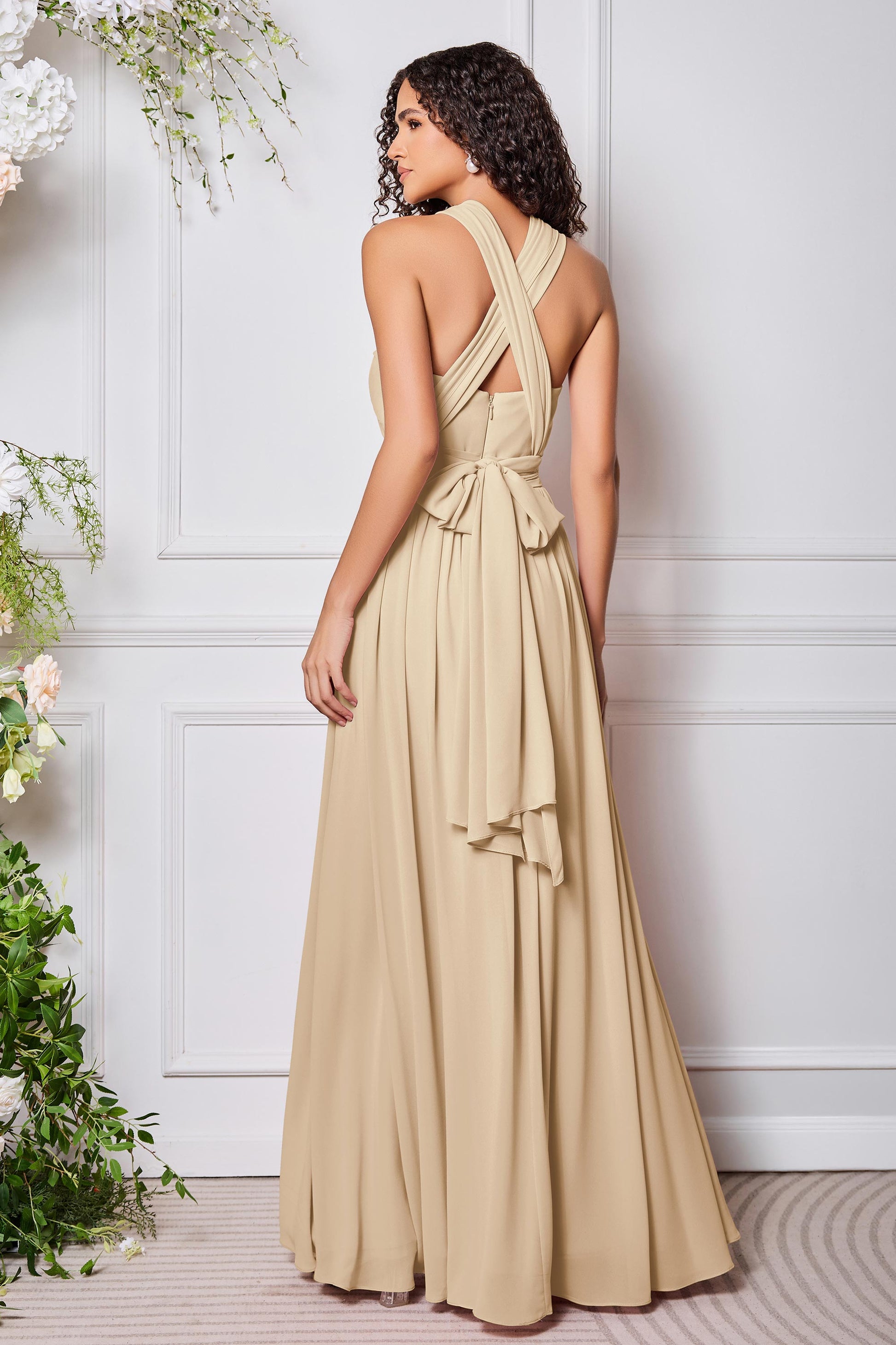Duntery Chiffon Pleated Versatile Dresses With Bowknot Sky-Blue