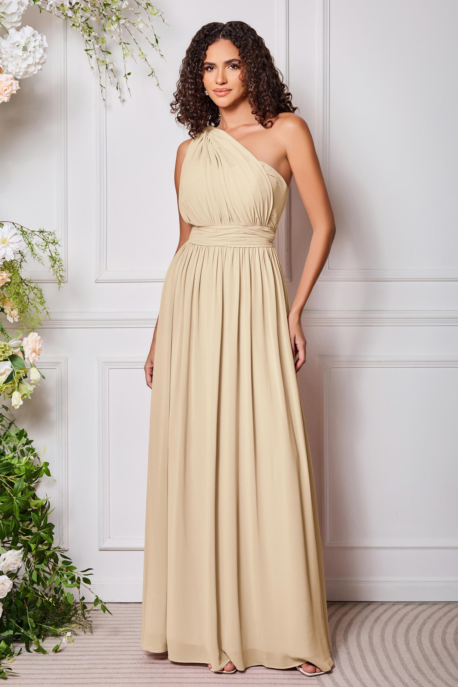 Duntery Bridesmaid Dress Chiffon V-Neck Long Dress with Bowknot, Silver Duntery Bridesmaid Dress Chiffon V-Neck Long Dress with Bowknot, Silver