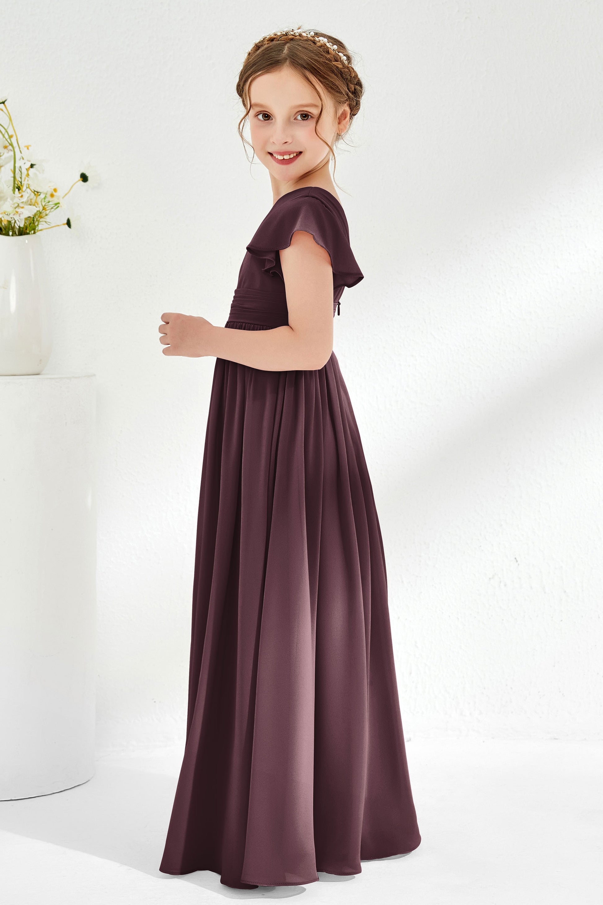 A-Line Maxi Junior Bridesmaid Dress With Flutter Sleeves DUNTERY A-Line Maxi Junior Bridesmaid Dress With Flutter Sleeves DUNTERY