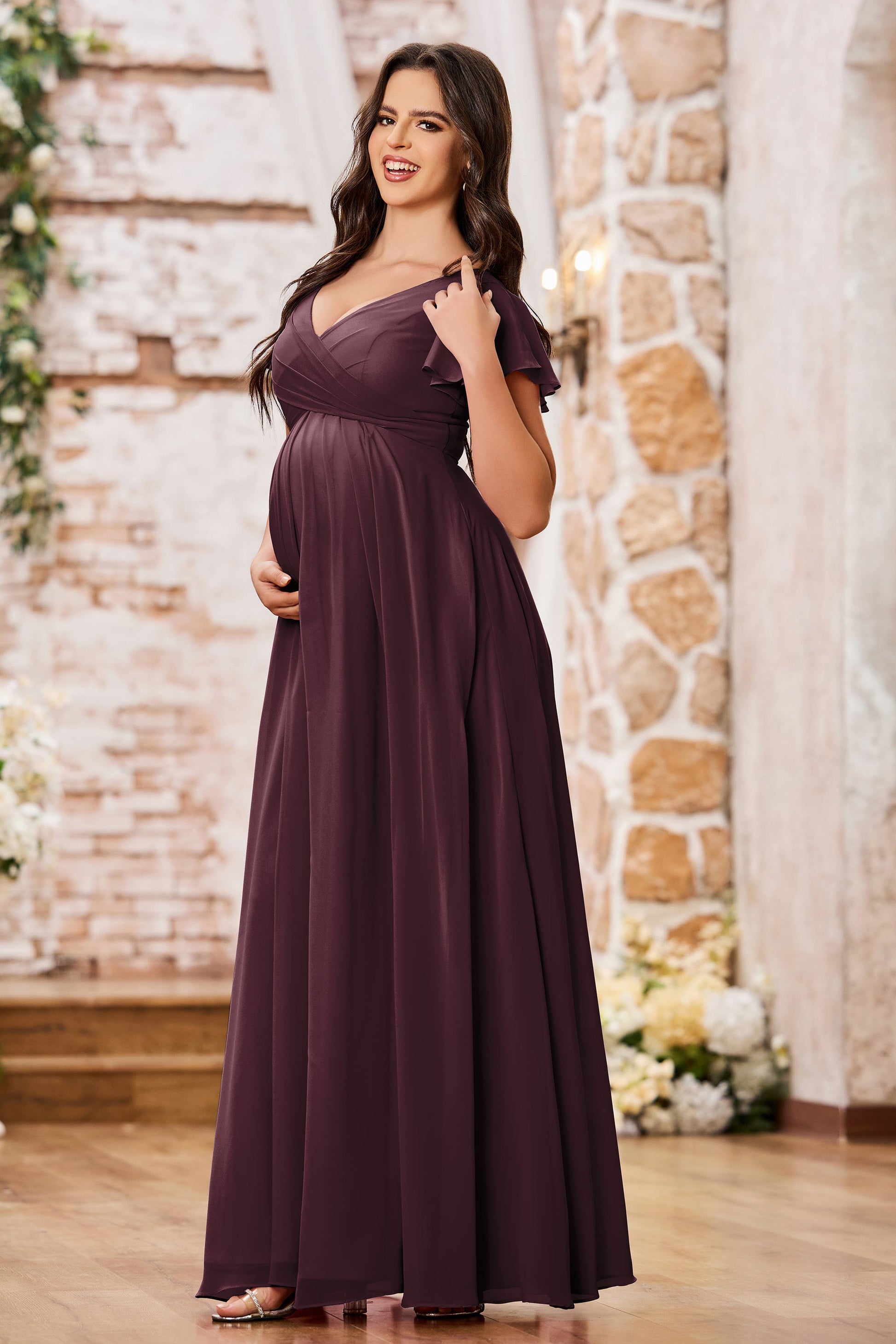 long sleeve chiffon maternity dress UQJfacai Maternity Dresses Baby Show Square Neck Puff Long Sleeve Pregnancy Dress Floral Flowy Smocked Chiffon Midi Dress S-2XL