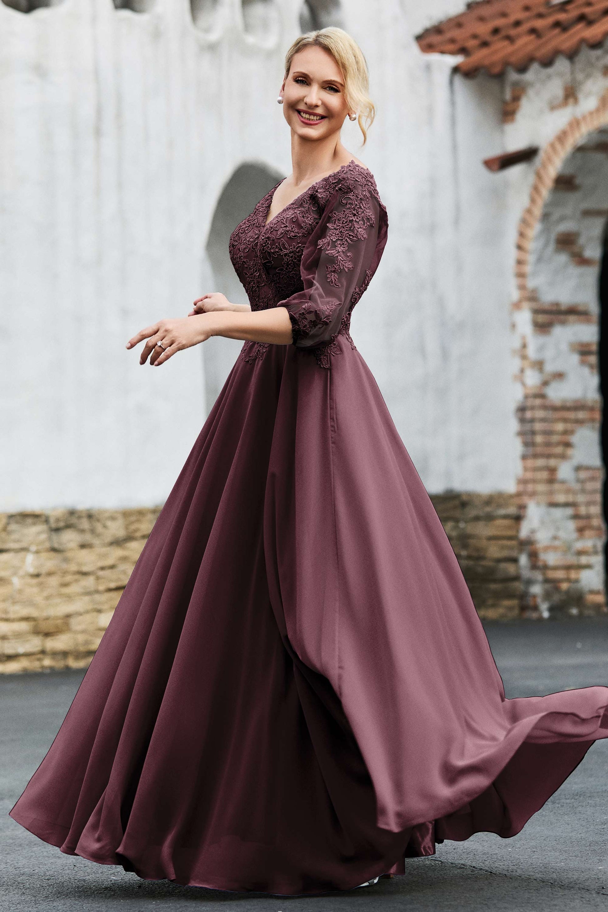 Open Back 3/4 Sleeves A-Line Classy Maxi Dress DUNTERY Open Back 3/4 Sleeves A-Line Classy Maxi Dress DUNTERY