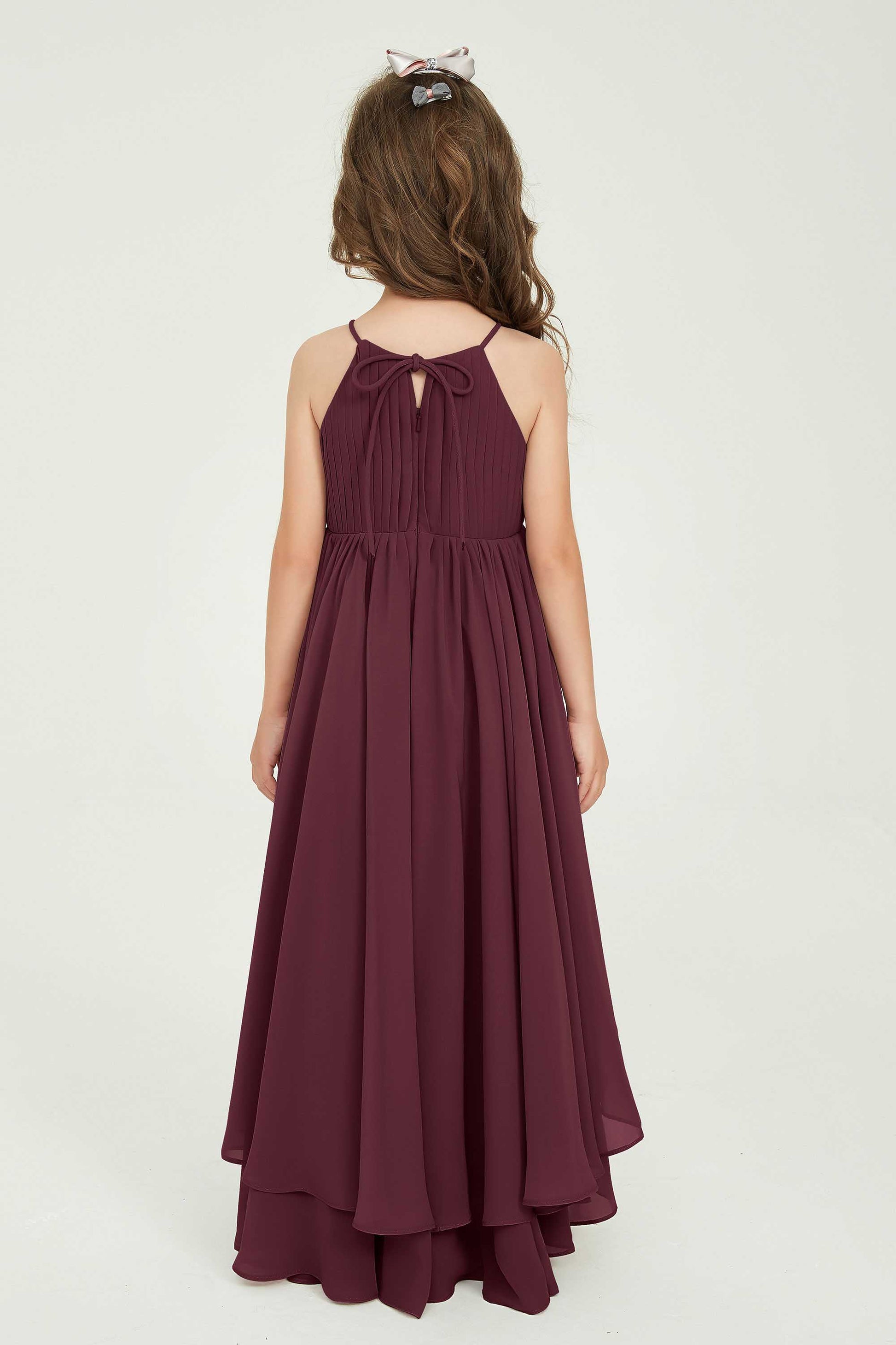 Duntery Asymmetrical Chiffon Junior Bridesmaid Dress Halter Spaghetti Straps, Mulberry Duntery Asymmetrical Chiffon Junior Bridesmaid Dress Halter Spaghetti Straps, Mulberry