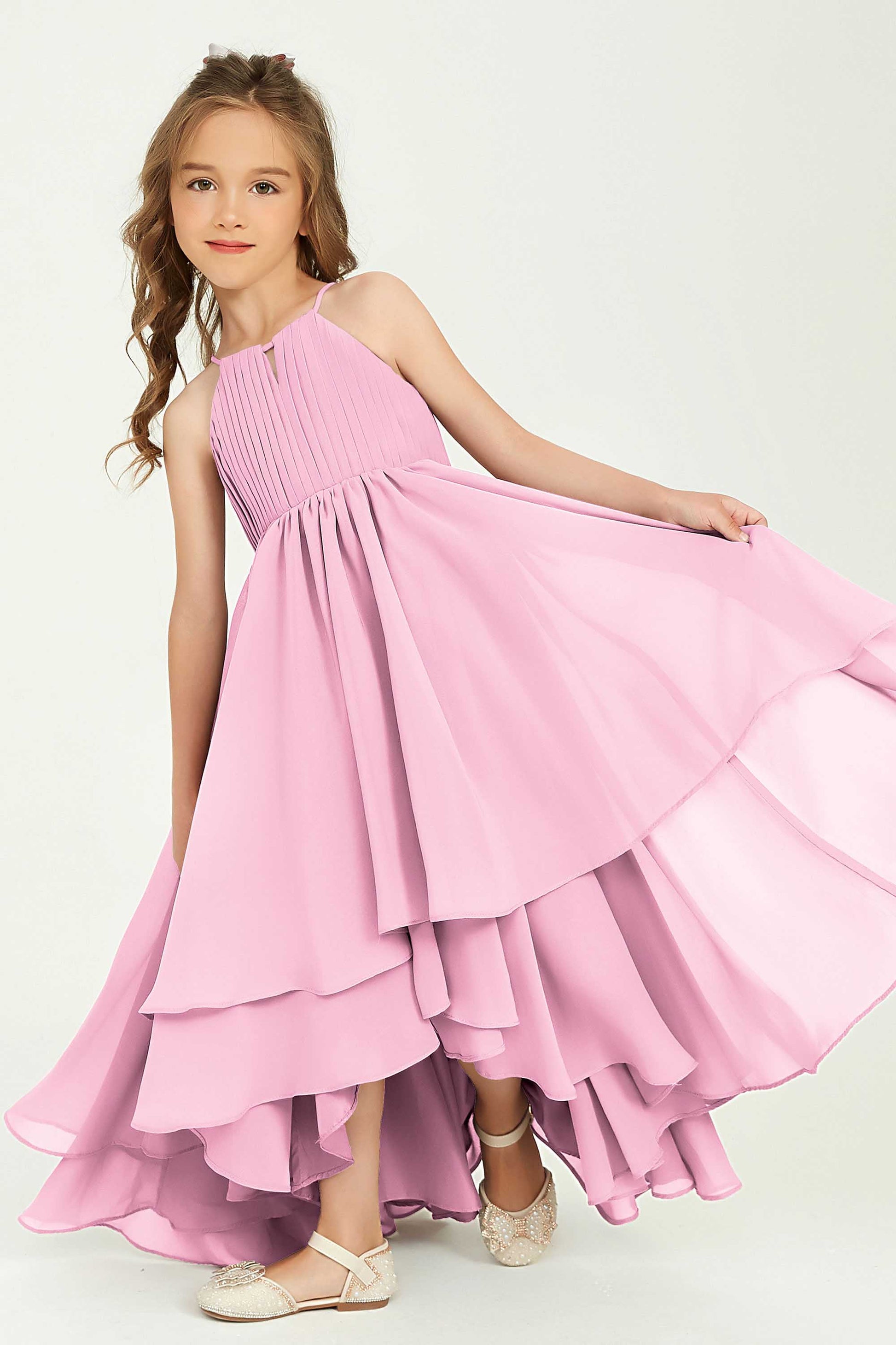Duntery Asymmetrical Chiffon Junior Bridesmaid Dress Halter Spaghetti Straps, Wisteria Duntery Asymmetrical Chiffon Junior Bridesmaid Dress Halter Spaghetti Straps, Wisteria