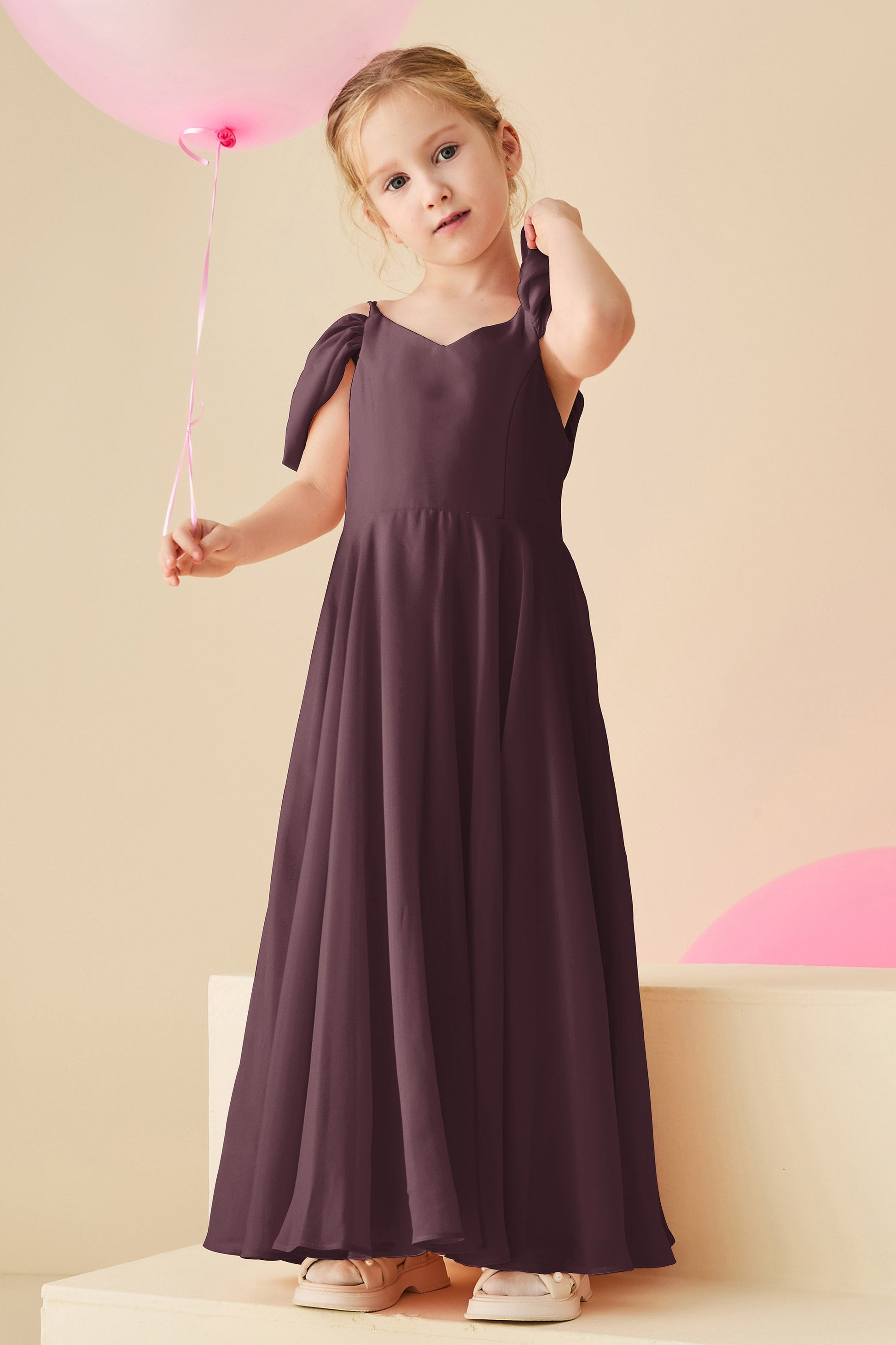 Duntery Open Back V-neck Chiffon Junior Bridesmaid Dress, Brown Duntery Open Back V-neck Chiffon Junior Bridesmaid Dress, Brown