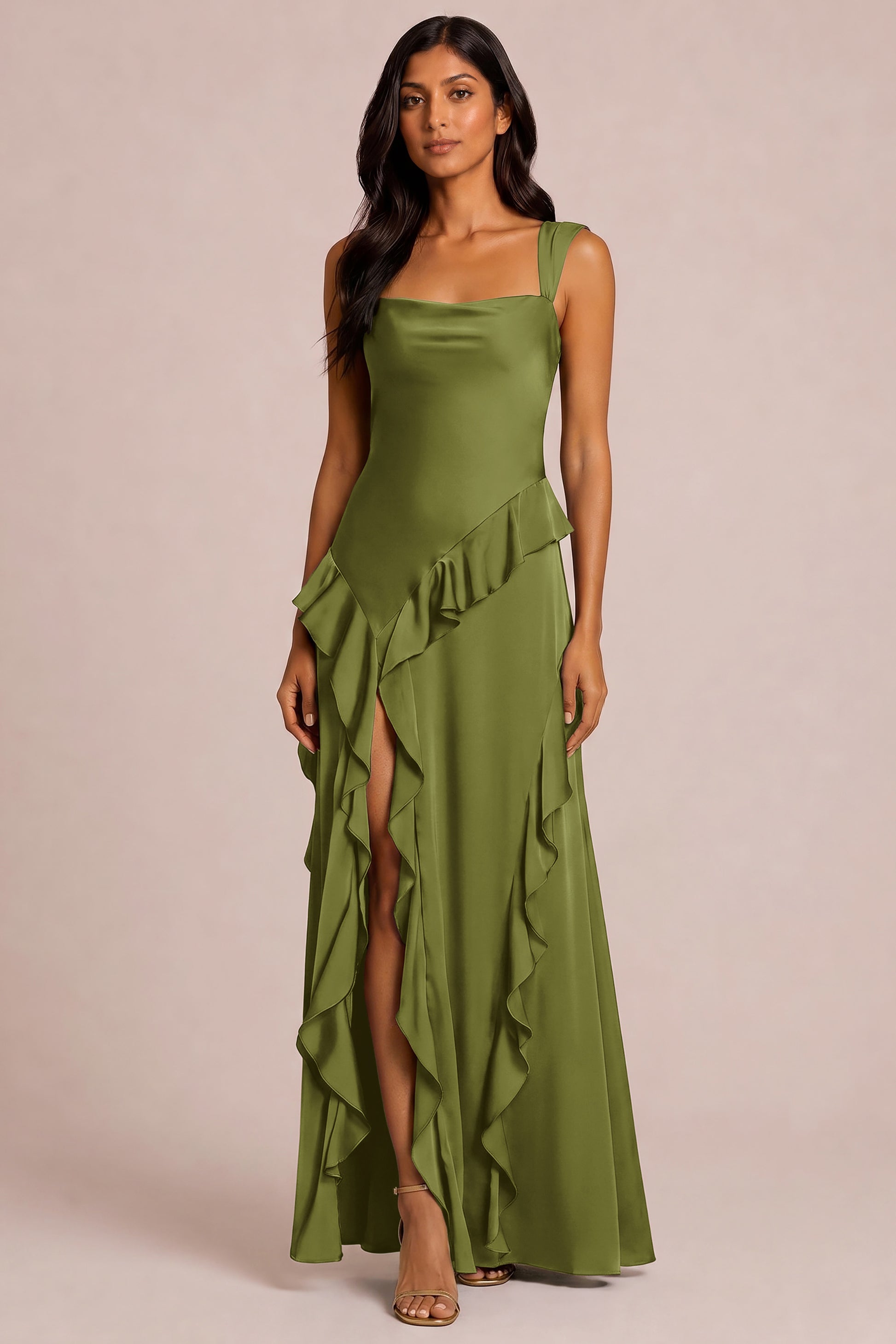 Matte Satin Ruffle Bridesmaid Dress