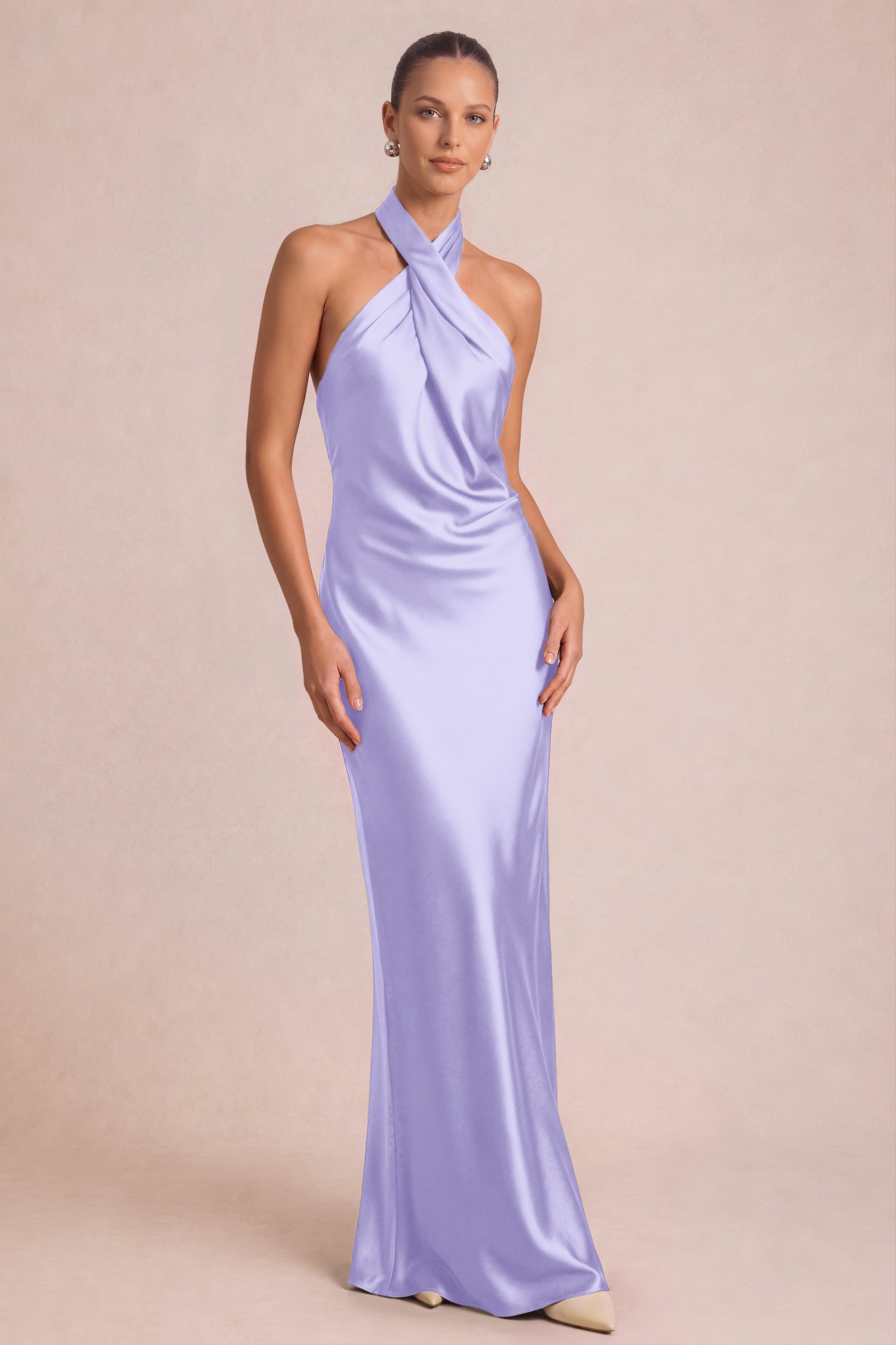 Shiny Satin Halter Neck Dress