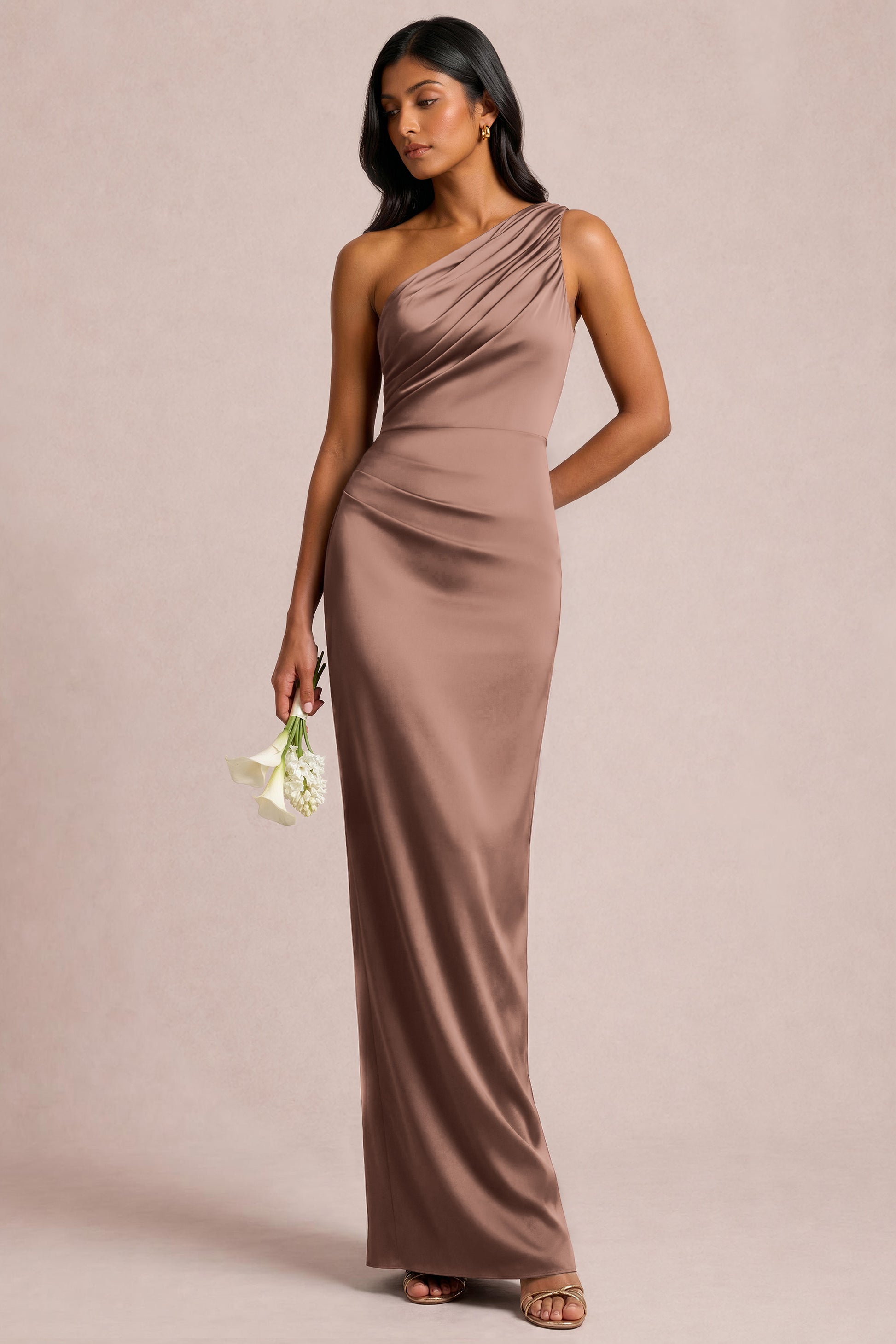 One Shoulder Matte Satin Dress