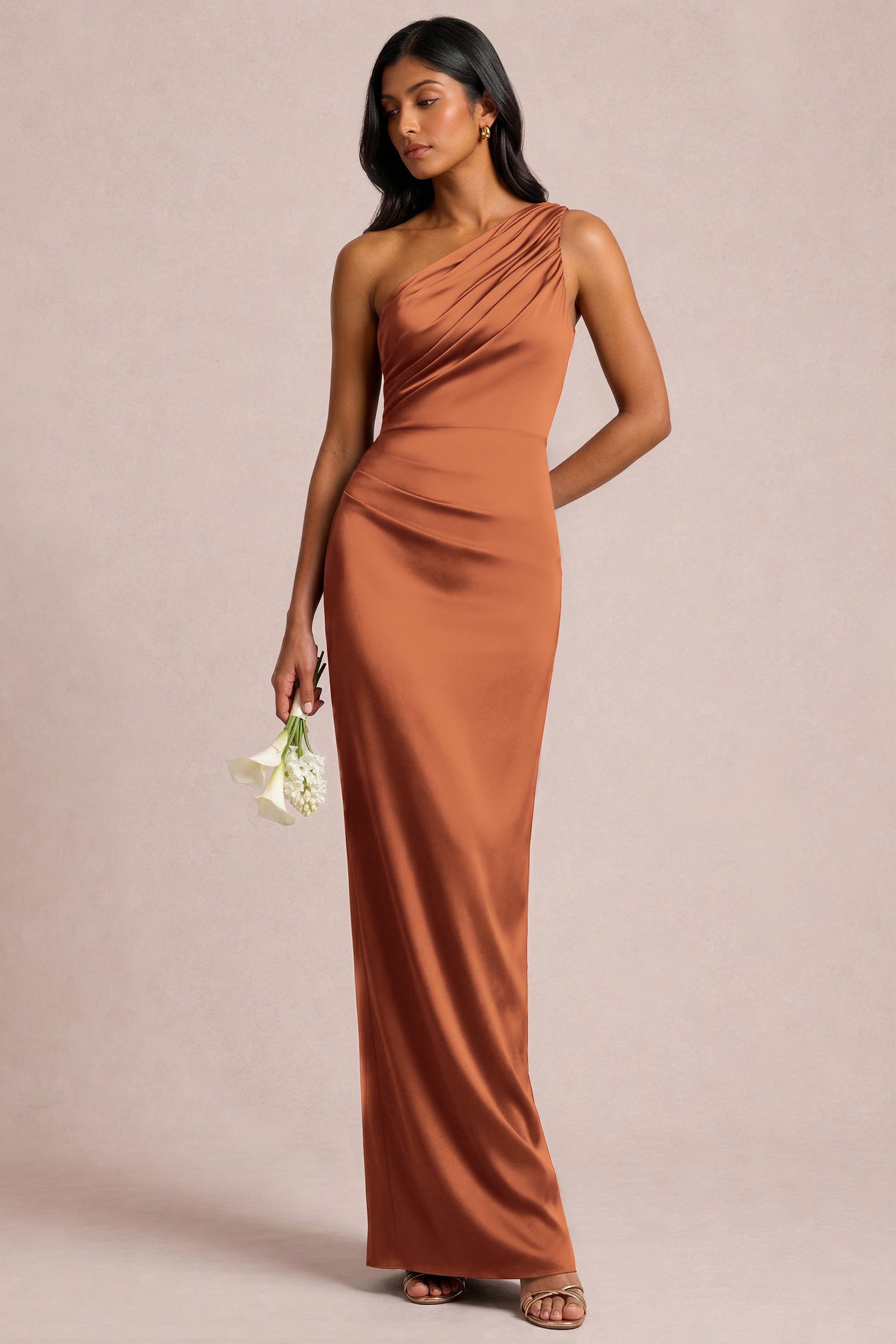 One Shoulder Matte Satin Dress
