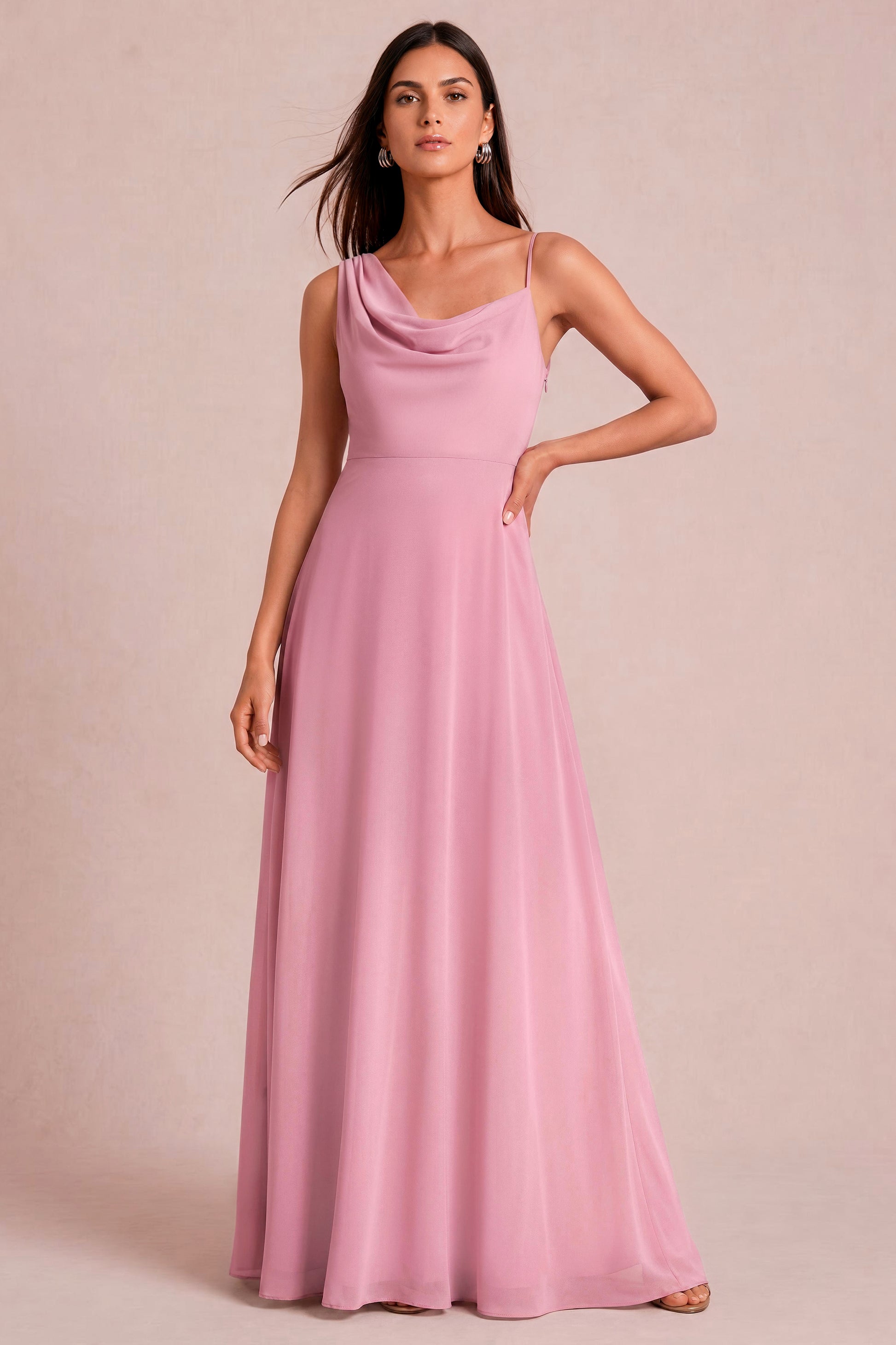 A-Line Chiffon Cowl Neck Bridesmaid Dress