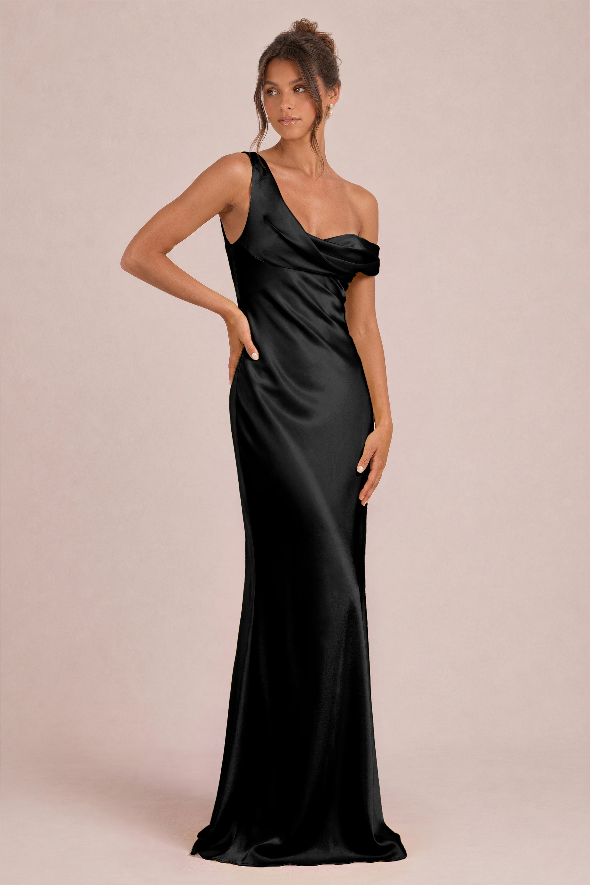One Shoulder Satin Shiny Maxi Dress