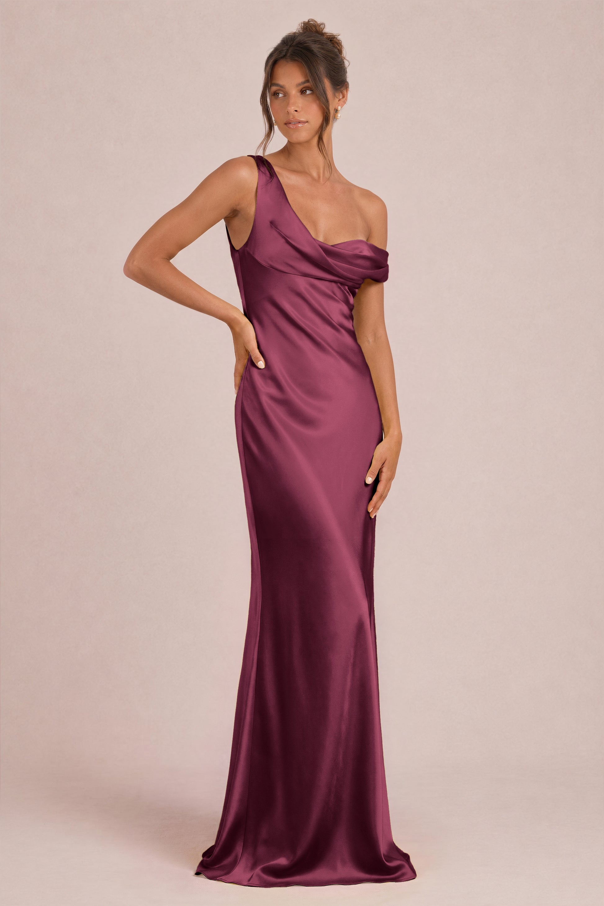Duntery One Shoulder Satin Shiny Maxi Dress