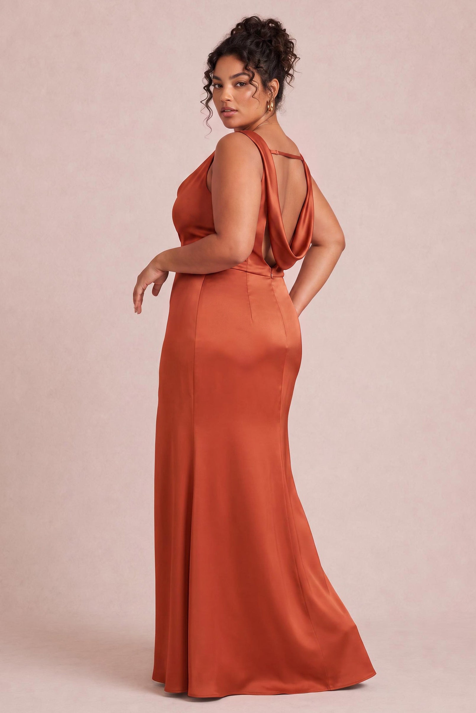 Matte Satin Cowl Neck Maxi Dress