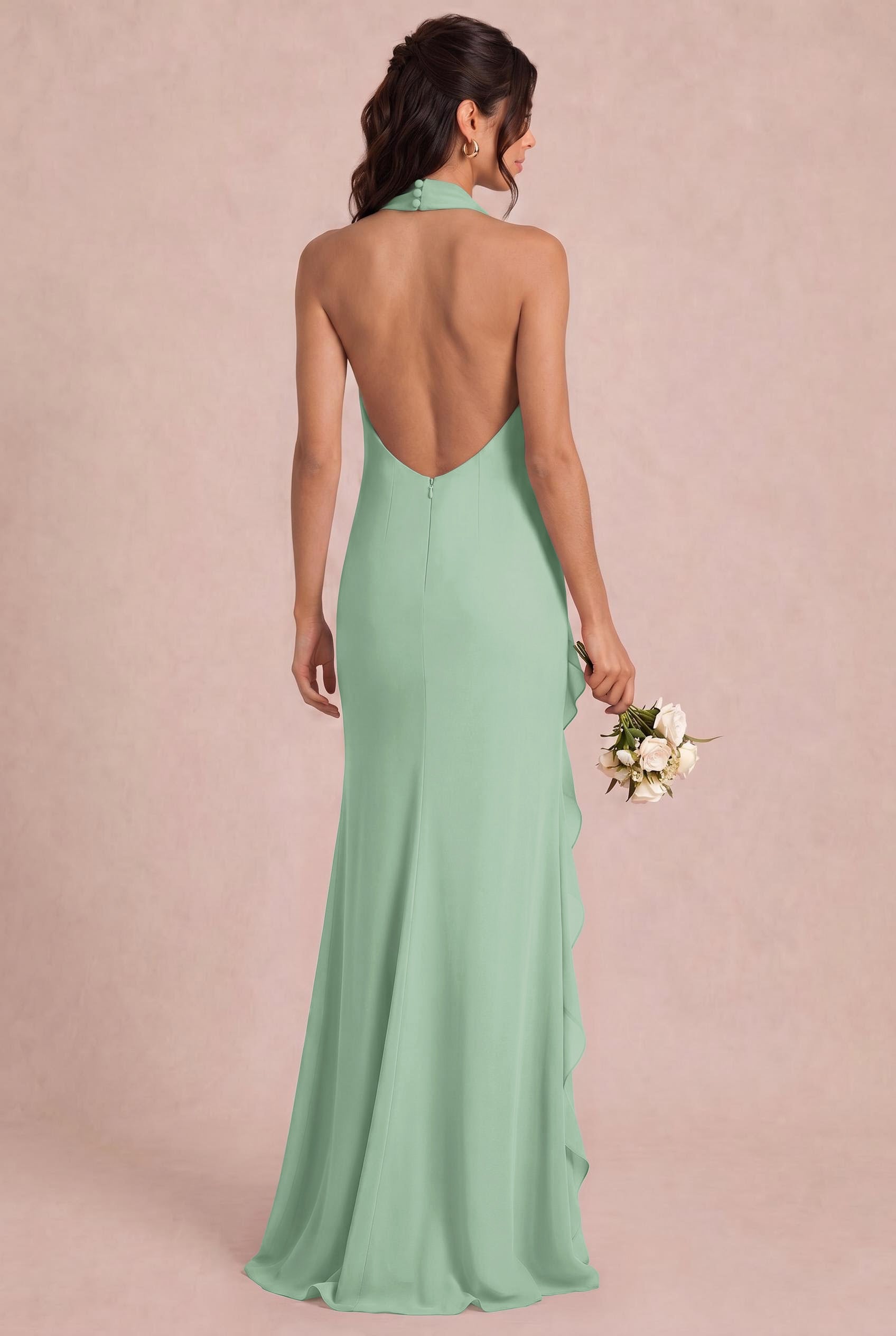 Halter Ruffle Bridesmaid Dress