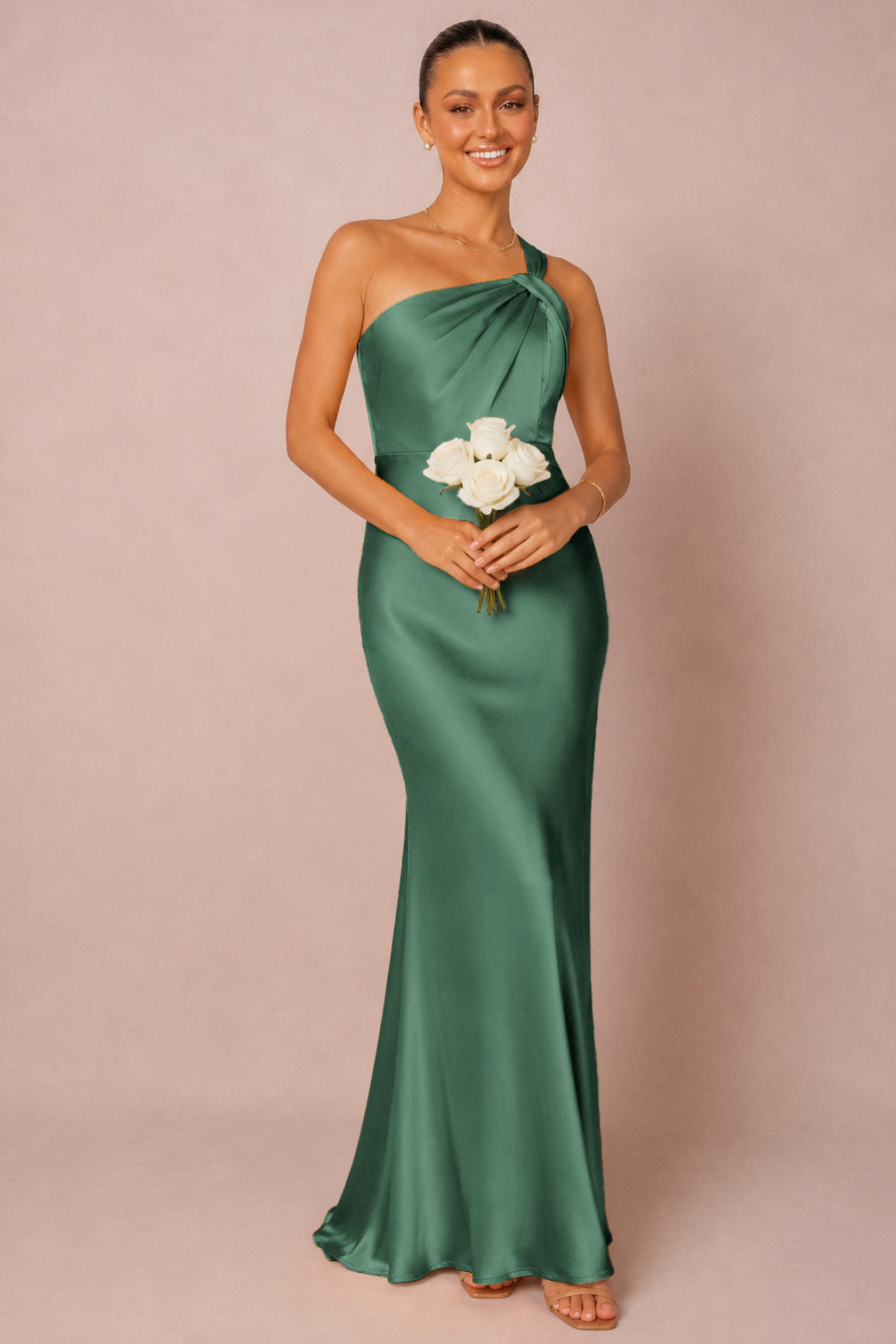 One Shoulder Satin Bridesmaid Dress