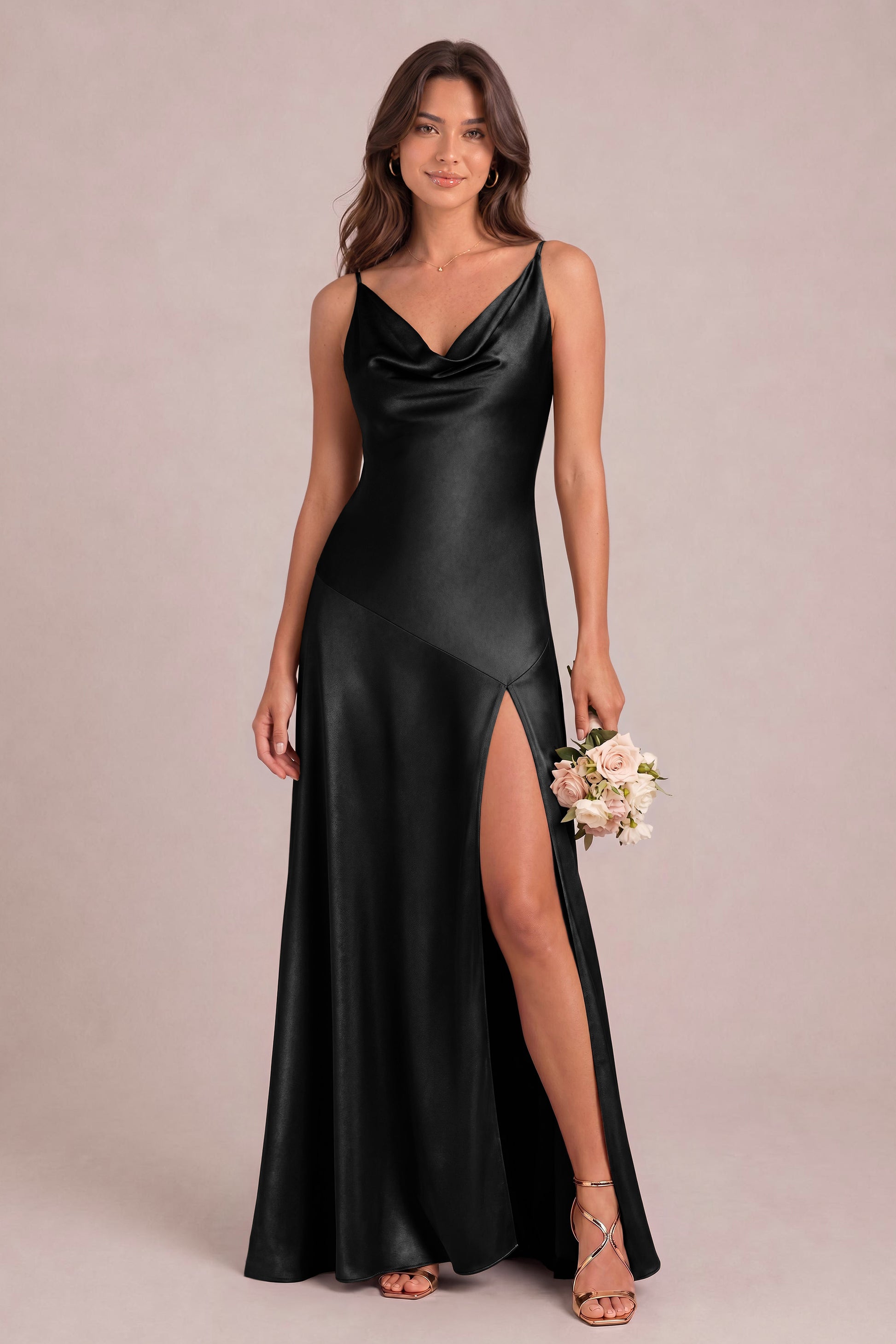 Satin Cowl Neck Bridesmaid Dress