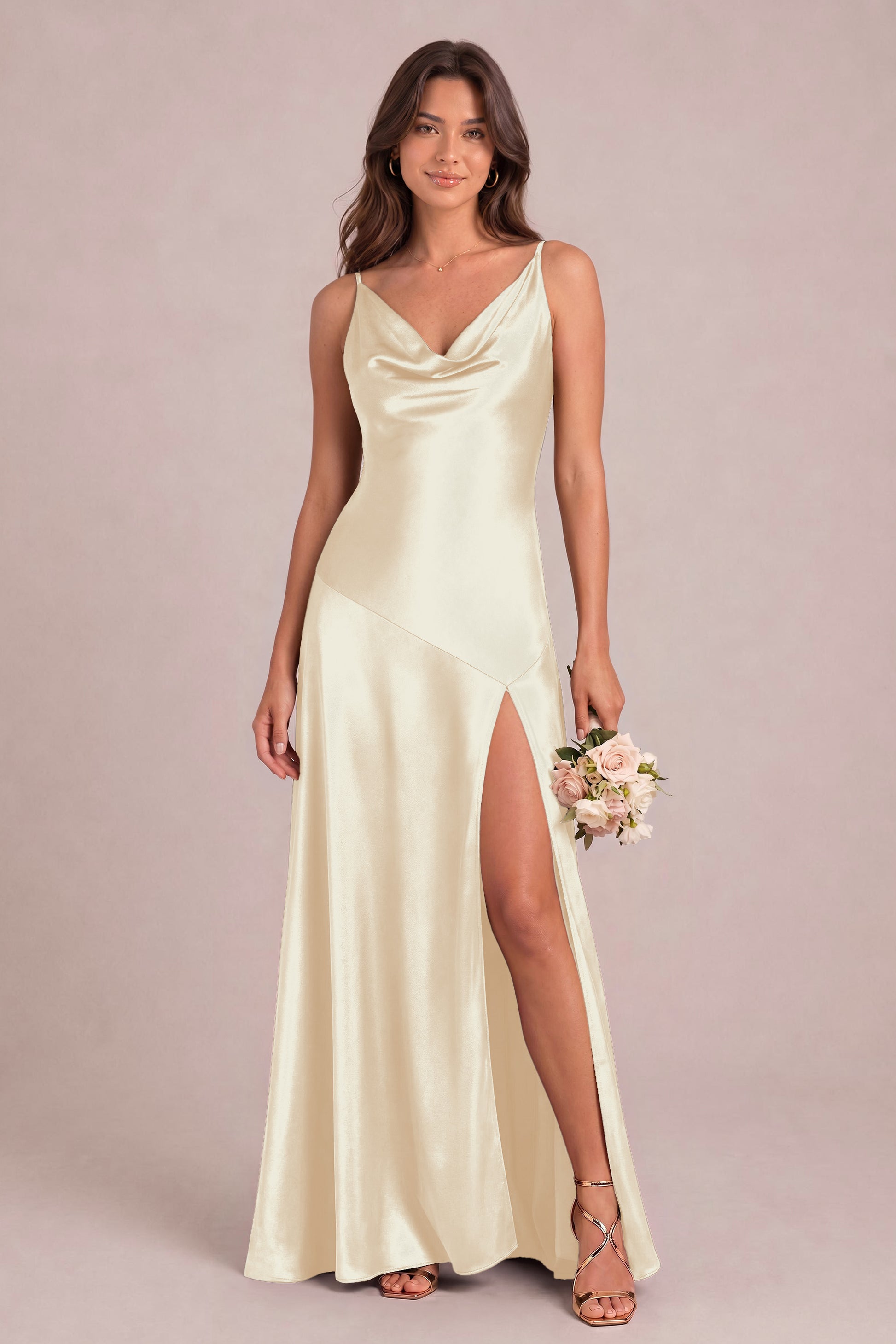Satin Cowl Neck Bridesmaid Dress