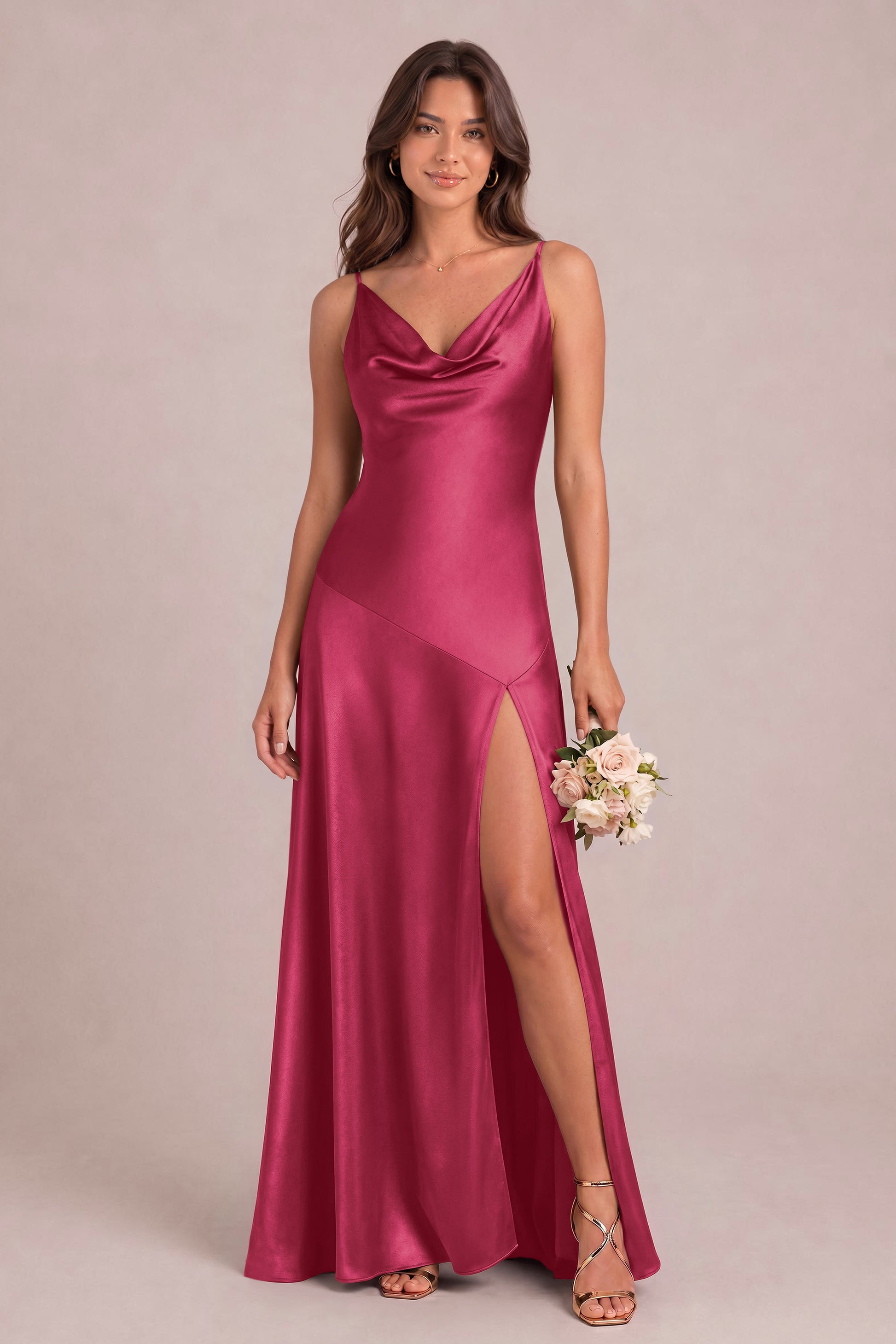 Satin Cowl Neck Bridesmaid Dress