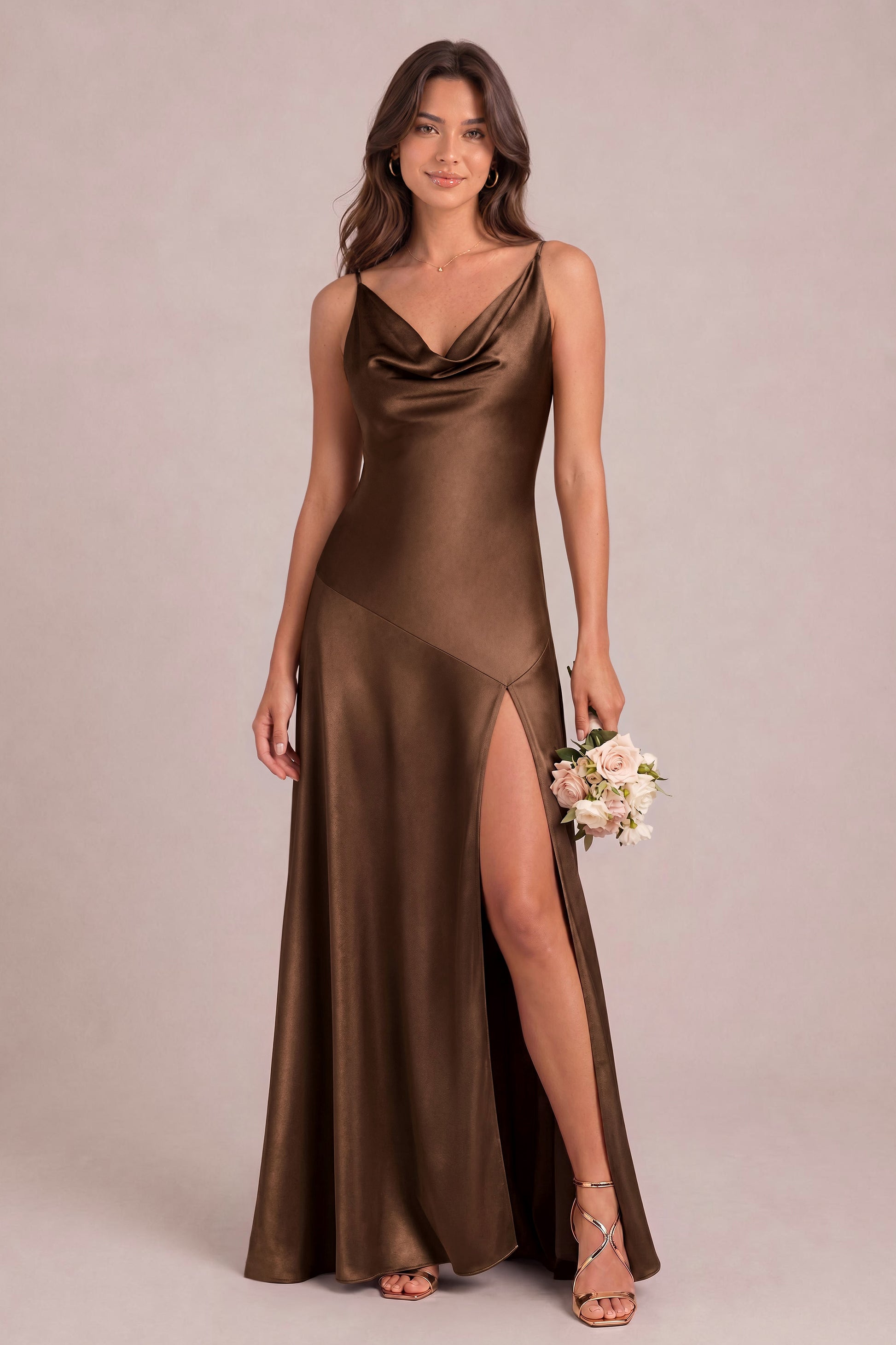 Satin Cowl Neck Bridesmaid Dress