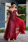 A-Line Off the Shoulder Beaded Tulle Dress With Train