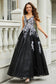 A-Line Plunging V-neck Tulle Gown