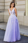 Plunging V-neck Tulle Long Gown