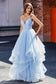 Ruffle Ruched Plunging V Neck Tulle Dress