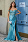 Pleated Stretch Satin Gown With Slit
