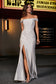 Pleated Off Shoulder Slit Sheath Gown