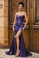 Corset Top Strapless Sweep Train Gown With Slit
