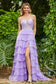 Spaghetti Straps Ruffles Tiered Gown With Slit