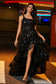 Sequins One Shoulder Tiered Tulle Dress With Slit