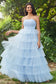 Ruffles Strapless A-Line Tiered Tulle Long Dress