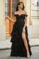 Ruffles Off-the-Shoulder Tiered Tulle Dress With Slit
