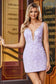 Fitted Deep V-Neck Floral Lace Homecoming Dress