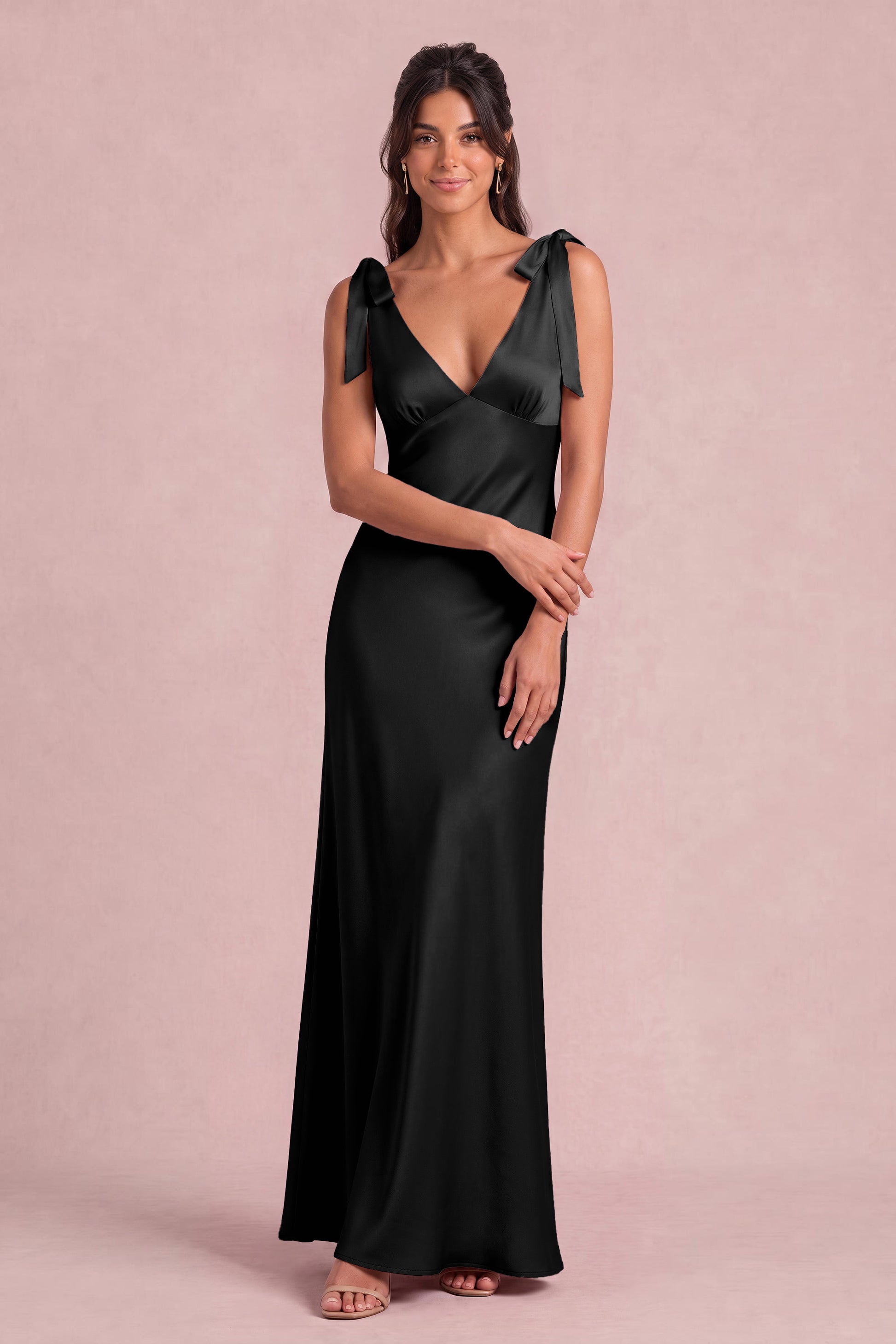Matte Satin V-Neck Sheath Maxi Dress