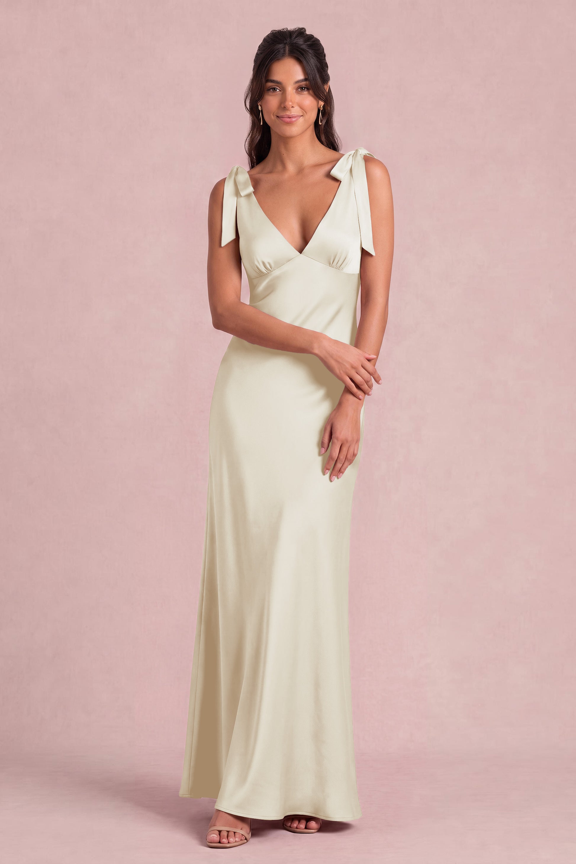 Matte Satin V-Neck Sheath Maxi Dress