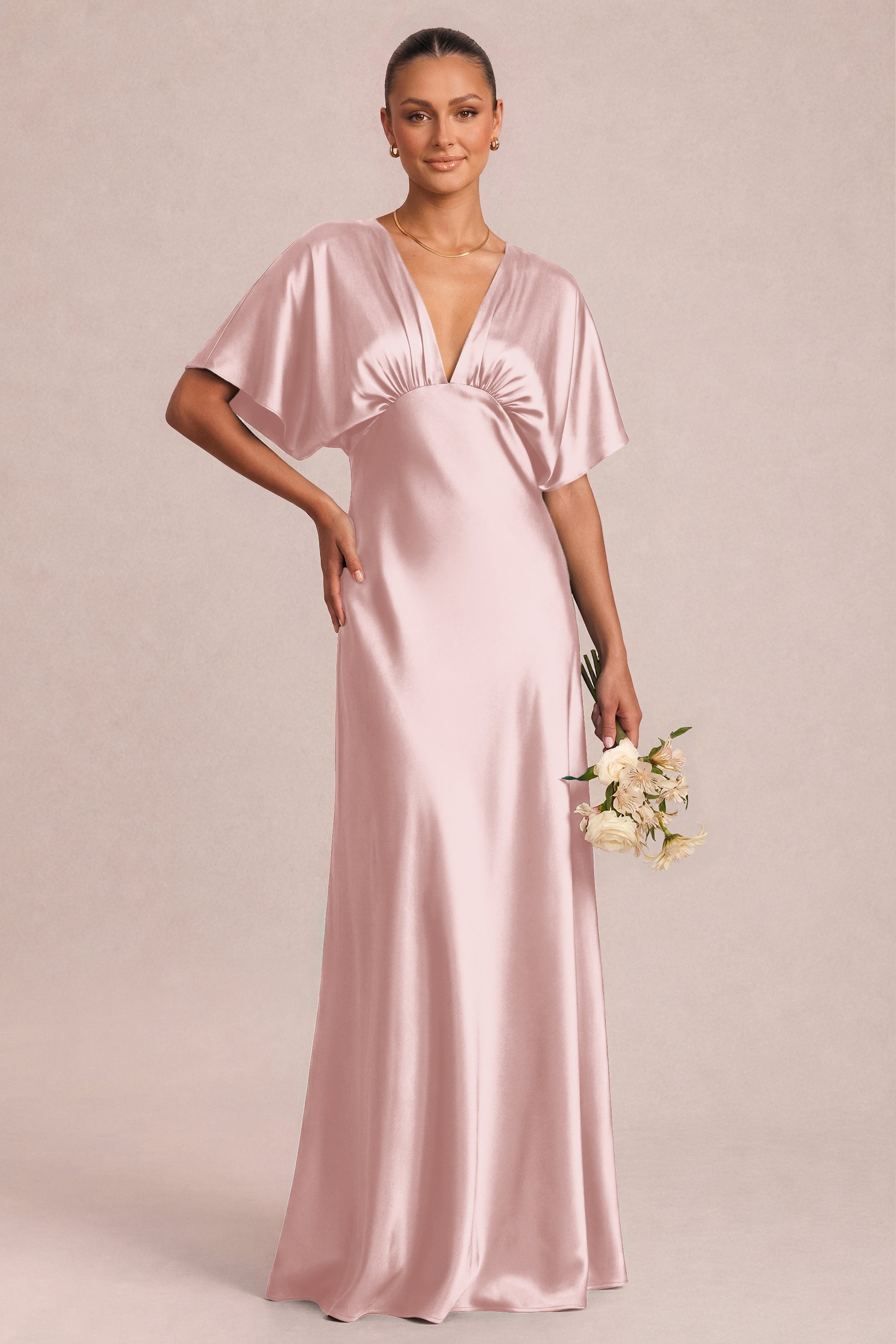 Shiny Satin V-Neck Maxi Dress