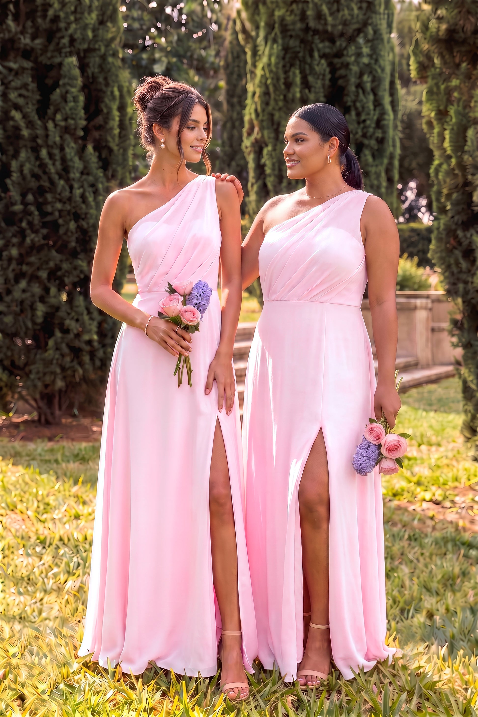 One Shoulder Chiffon Bridesmaid Dress