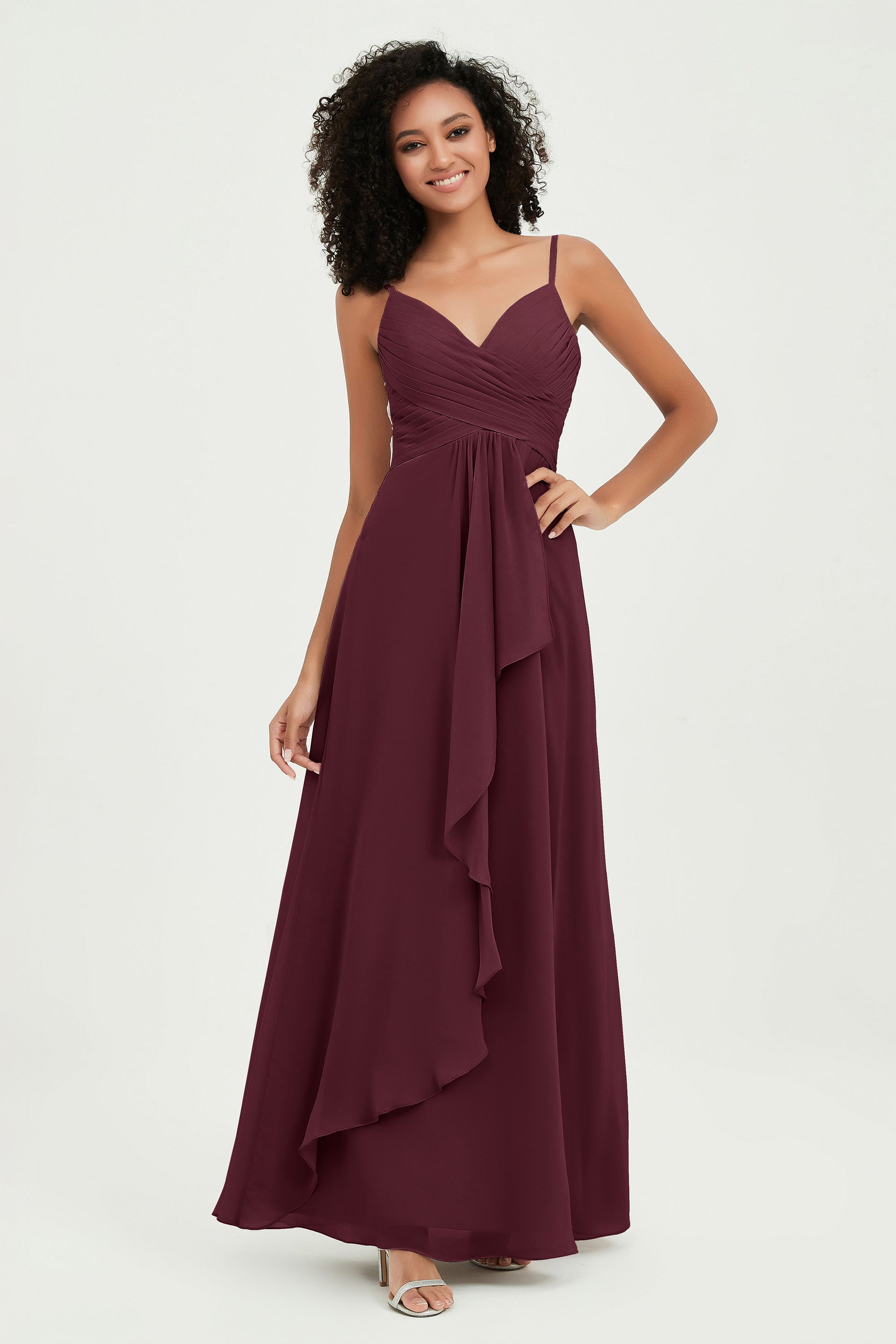 pleated bodice bridesmaid dress A-Line Pleated Long Chiffon Bridesmaid Dress in Thyme, Thyme / 8