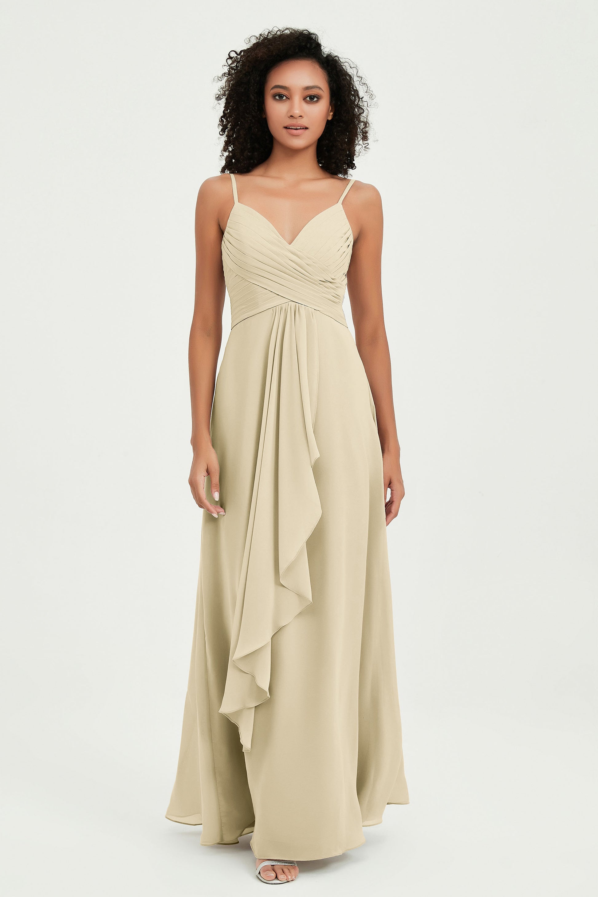 Duntery A-line Chiffon Bridesmaid Dress With Pleated Bodice, Dusty-Sage Duntery A-line Chiffon Bridesmaid Dress With Pleated Bodice, Dusty-Sage