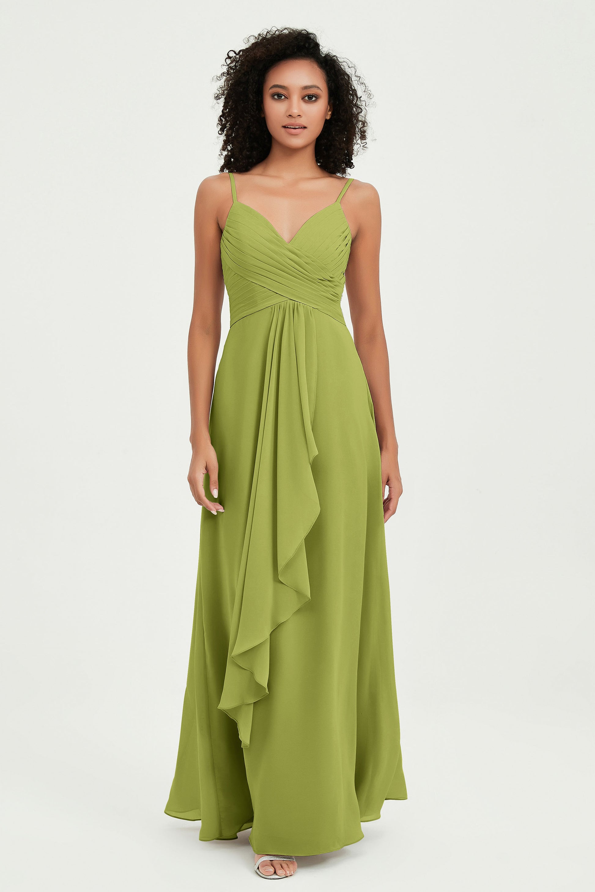 Duntery A-line Chiffon Bridesmaid Dress With Pleated Bodice, Clover Duntery A-line Chiffon Bridesmaid Dress With Pleated Bodice, Clover