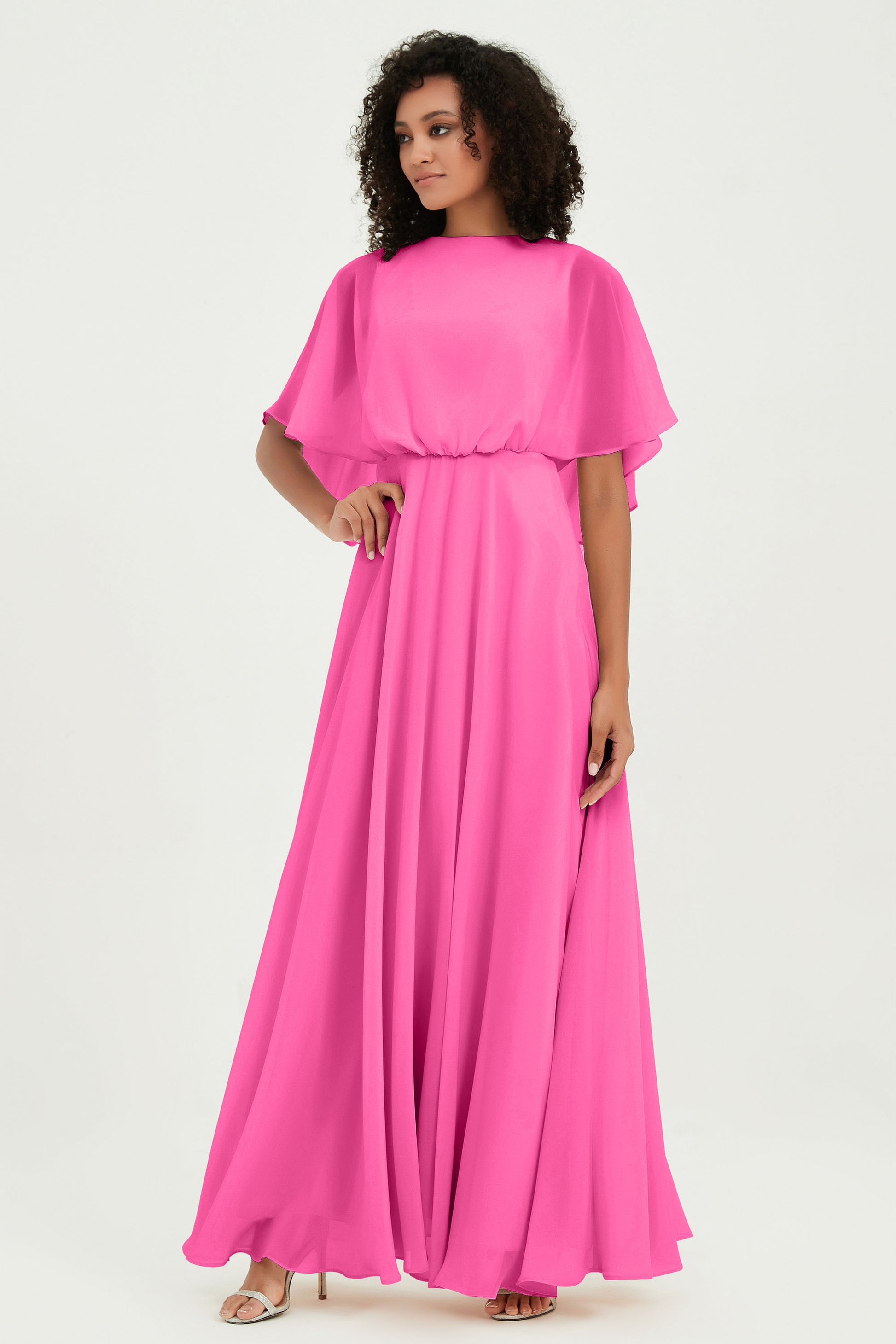 A-line Chiffon Bridesmaid Dress With Flutter Sleeves – DUNTERY