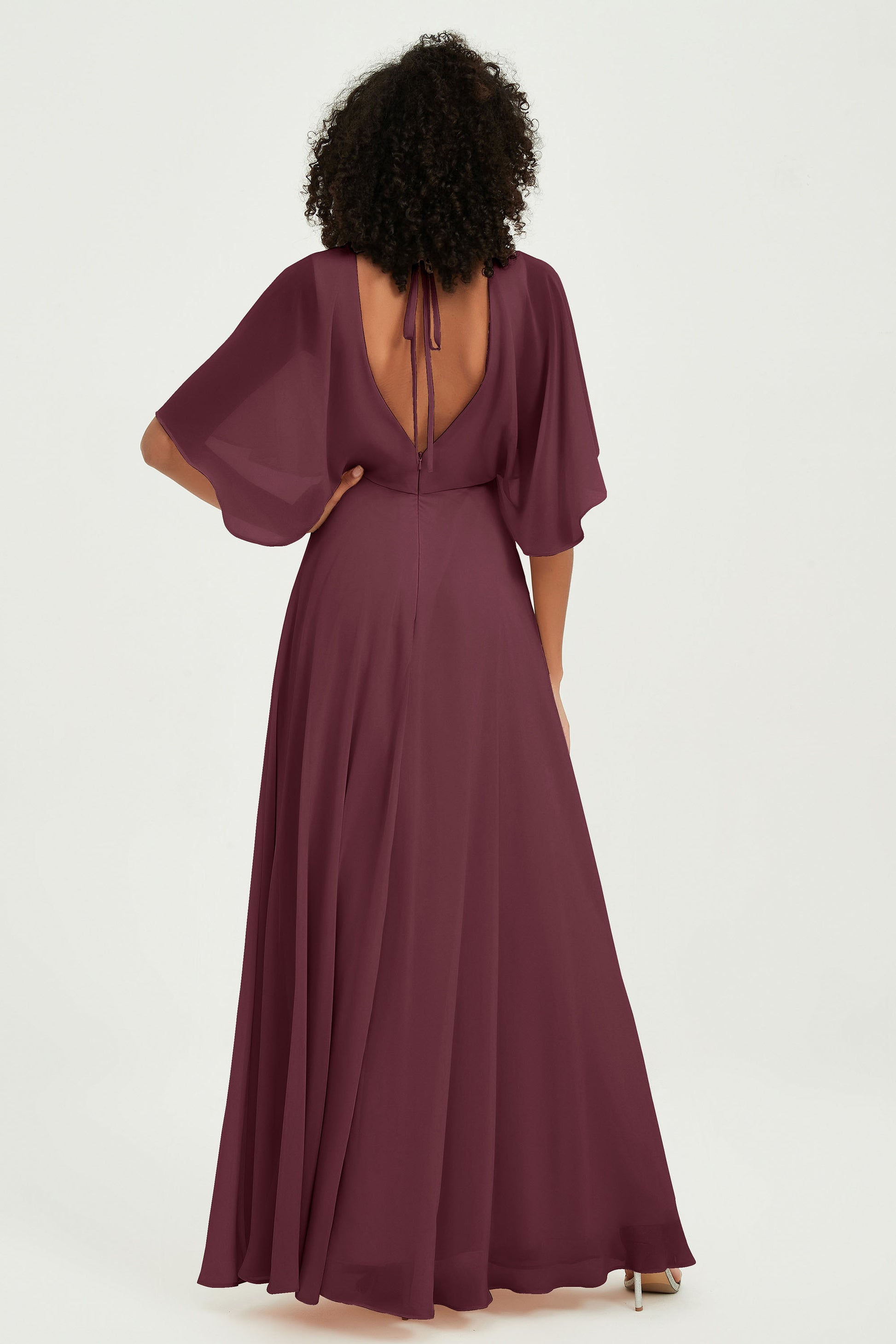 A-line Chiffon Bridesmaid Dress With Flutter Sleeves – DUNTERY